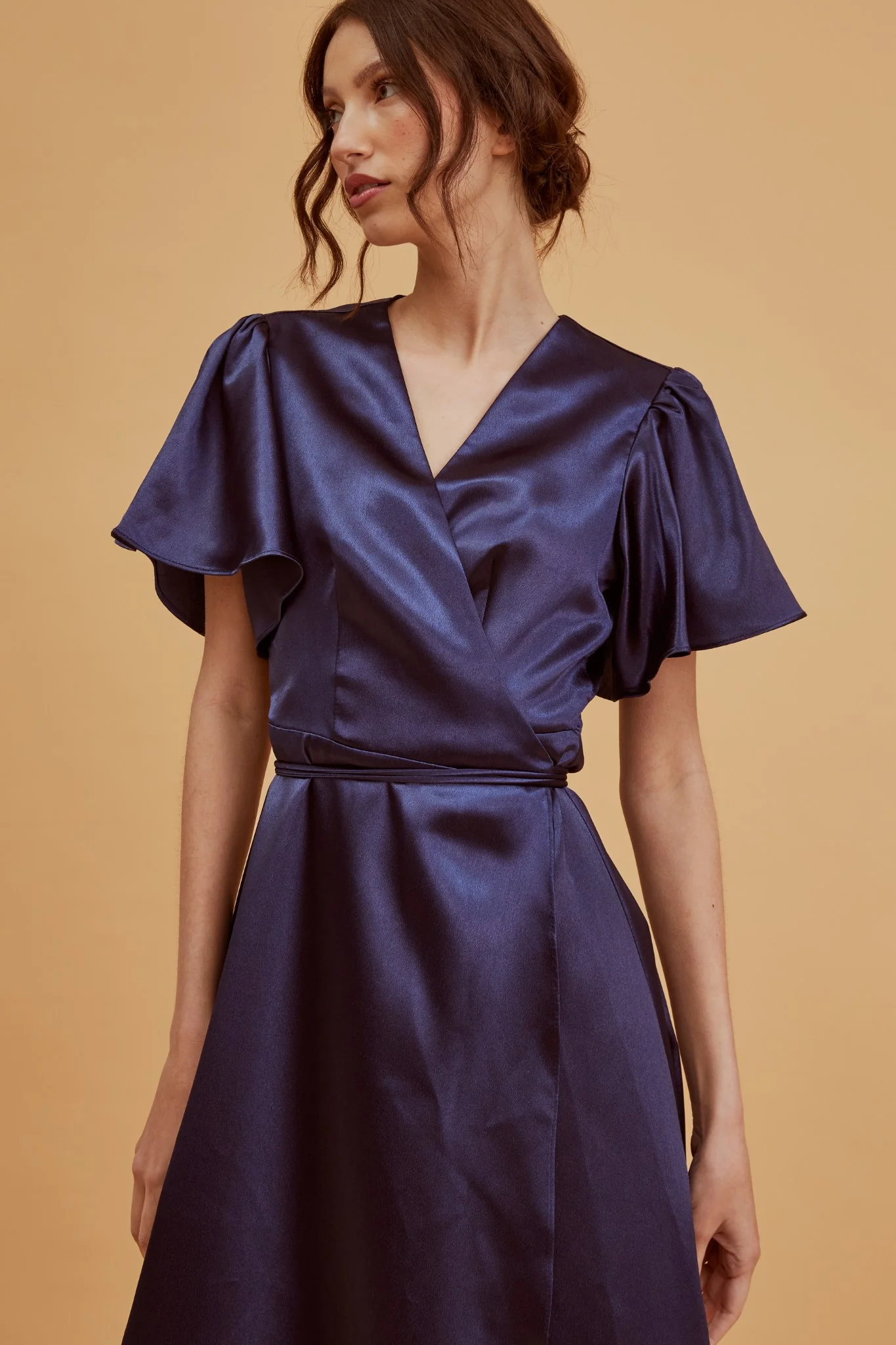 Serena Navy Bridesmaid Wrap Midi-Dress