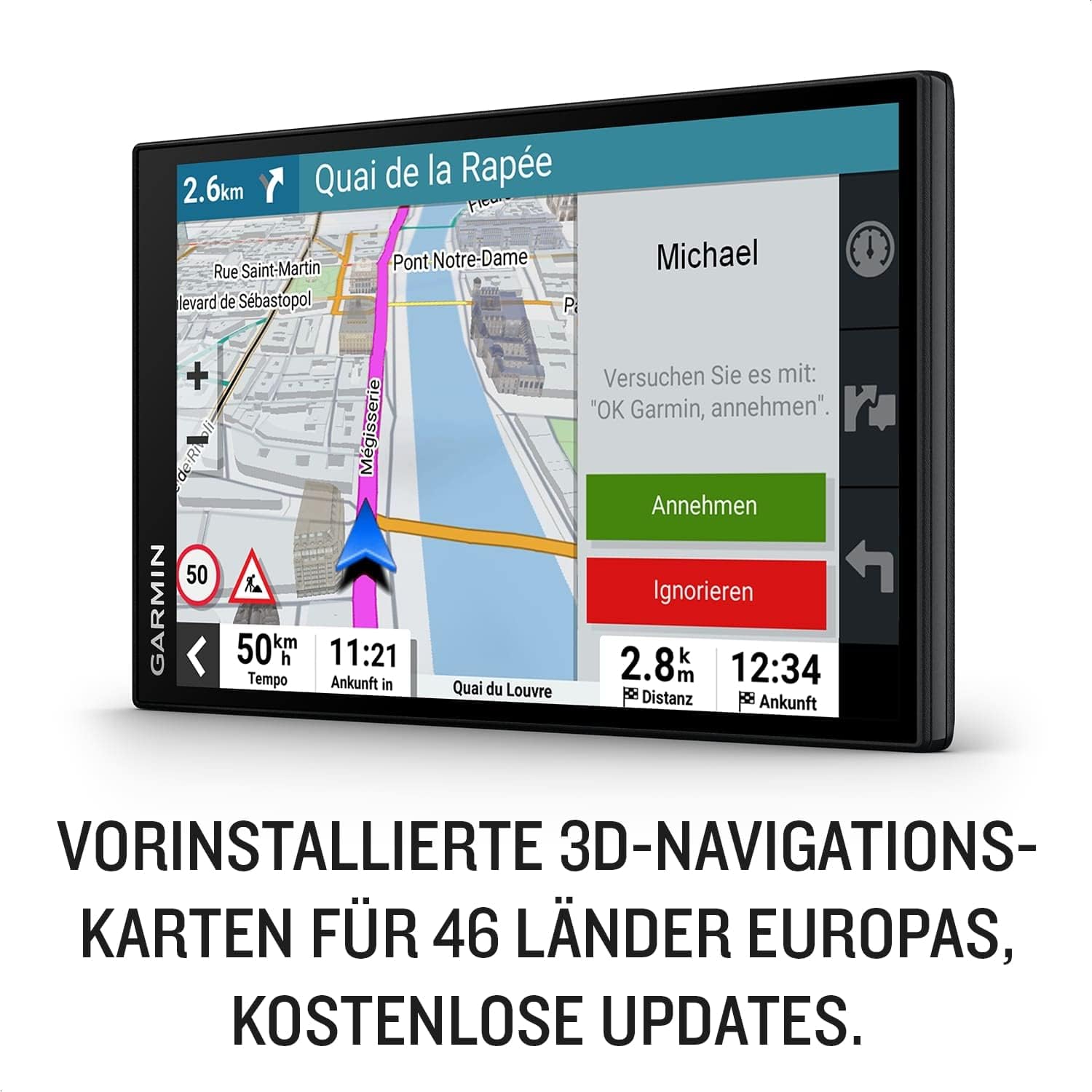 DriveSmart 76 MT-S – Navigationsgerät mit großem 7 Zoll (17,8 cm) HD-Display, 3D-Europakarten mit Umweltzonen, Verkehrsinfos in Echtzeit via Drive App, Sprach- und Fahrerassistenz