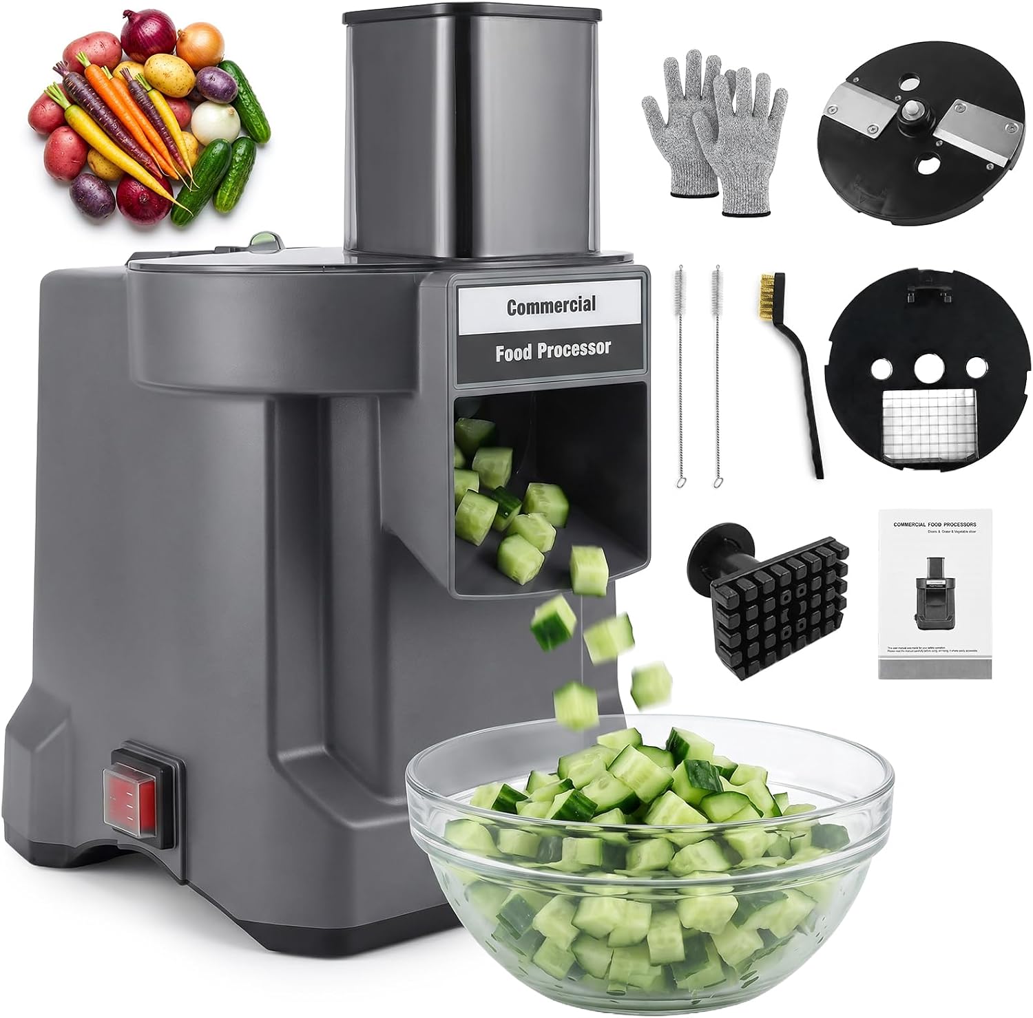 Tagliaverdure e affettaverdure elettrico Tagliaverdure a Cubetti Elettrico Cubettatrice per Verdure Frutta Professionale,affetta verdure elettrico a 2 Lame in Acciaio Inox Frutta e verdura da tagliare