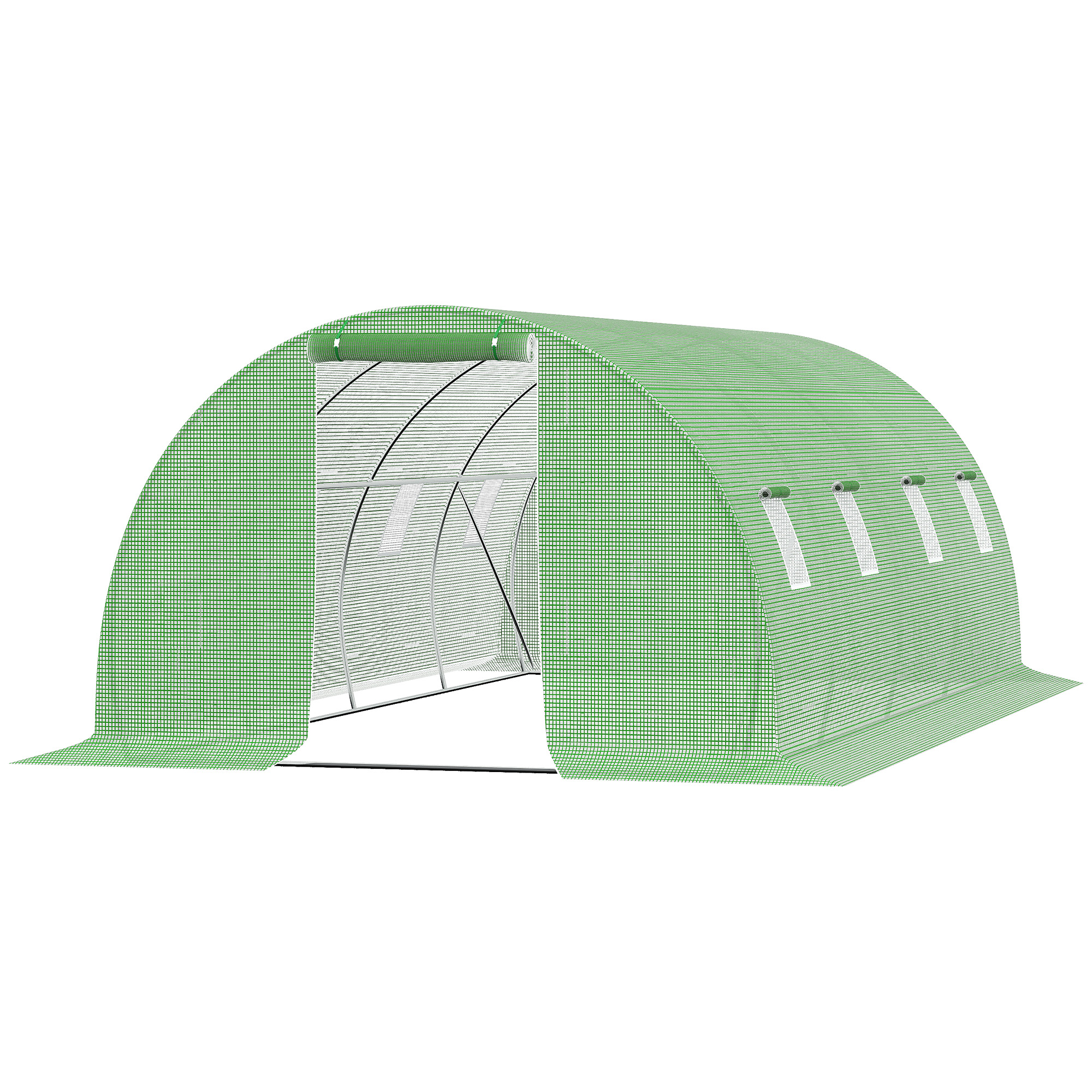 Outsunny Foliengewächshaus, begehbar, 8 Fenster mit Fliegennetz, robuste Folie, Stahlrahmen, 6 x 3 x 2 m, Grün