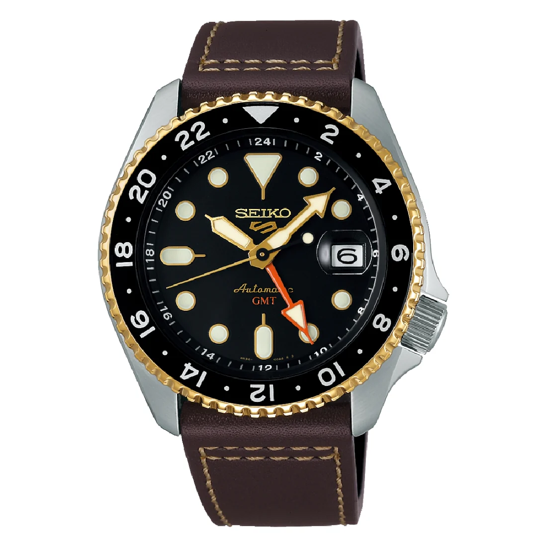 Orologio Seiko 5 sports GMT SSK036K1 nero e oro pelle