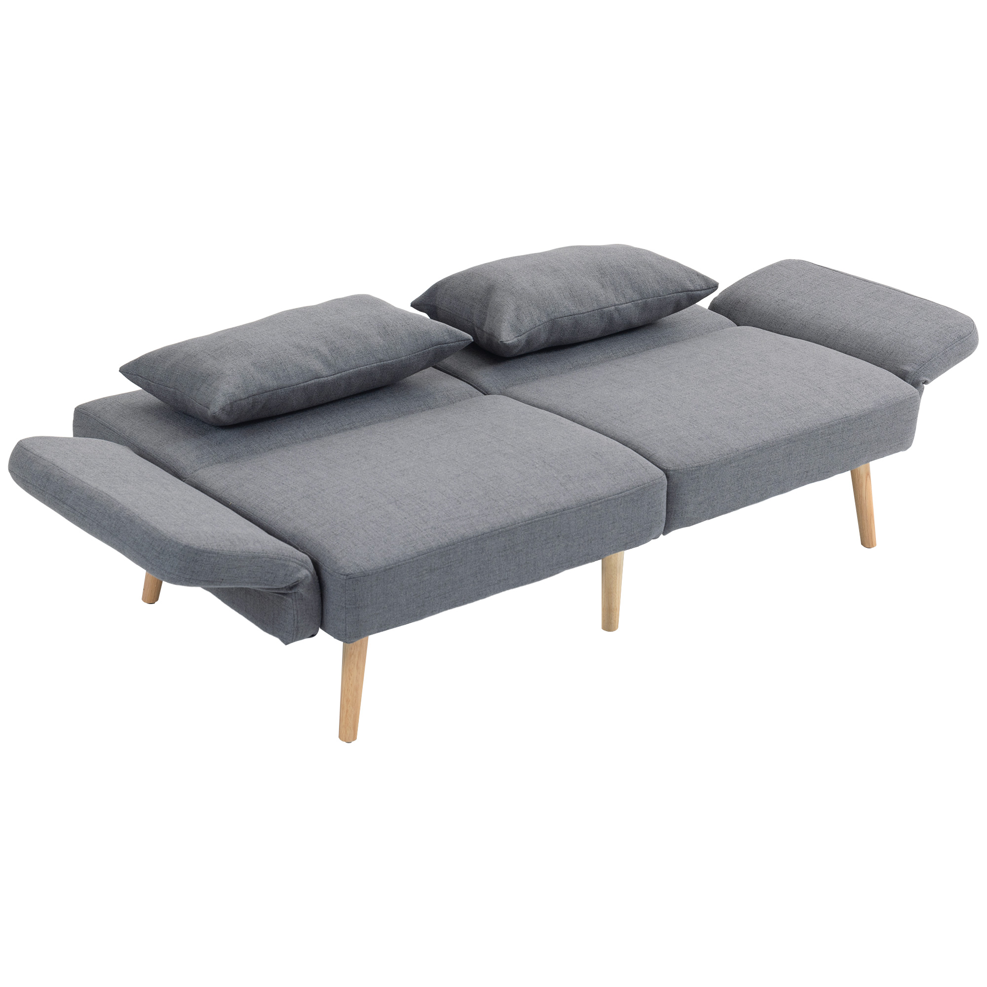 3-Zits Slaapbank, Gasten Tweepersoonsbed, tot 240 kg, Opklapbare Leuningen, Houten Frame, 170 x 83 x 80 cm, Grijs