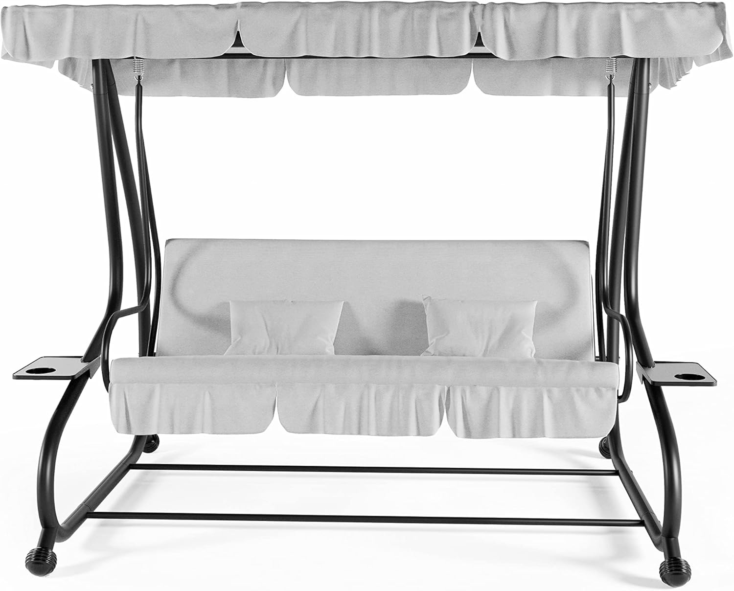 3-Seater Reclining Swing Chair with Padded Cushions Sun Shade Adjustable Canopy Becomes Bed Structure Sturdy Painted Steel Garden Outdoor Balcony Terrace Pool 200 x 120 x 160 cm Grey