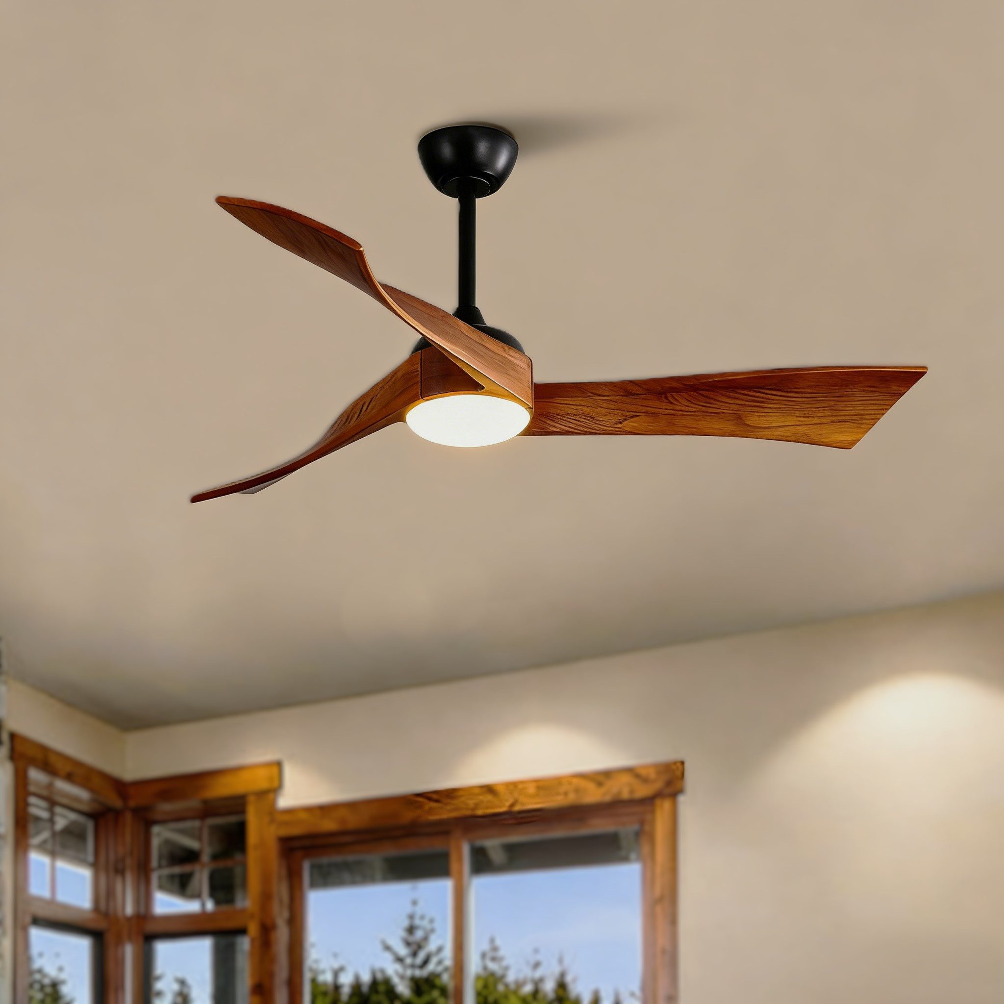 Deckenventilator mit LED Licht, Leiser DC-Motor, 3 Massivholzflügel,Ø 132 cm (52 Zoll)