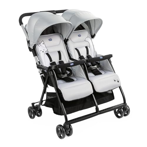 Chicco OHlalà Twin Passeggino Gemellare Doppio da 0 Mesi a 15 kg, Passeggino Leggero Reclinabile e Pieghevole, Poggiagambe Regolabili, Parapioggia e Capottina Estendibile Silver Cat, Grigio : Amazon.it: Prima infanzia