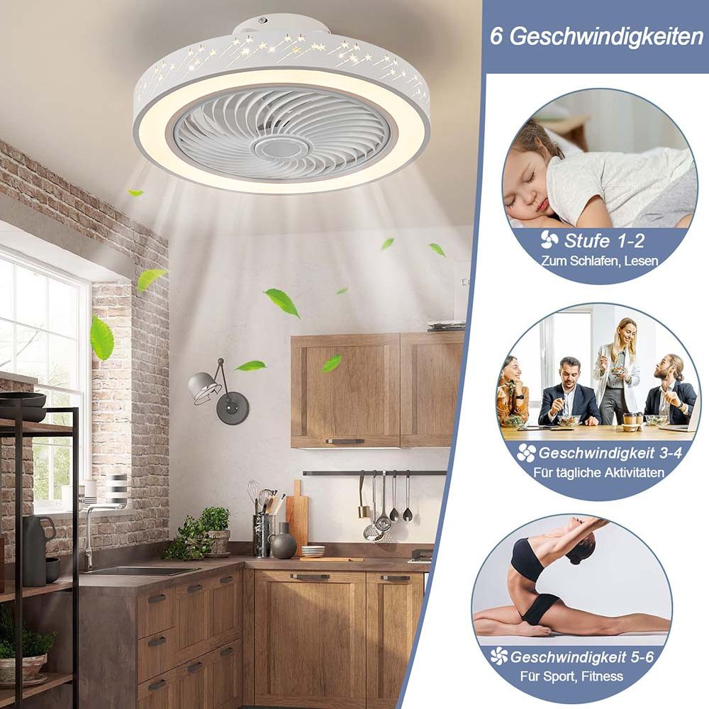Deckenventilator Moderne Ventilatorbeleuchtung Dimmbar, 6 Windgeschwindigkeiten, Timer