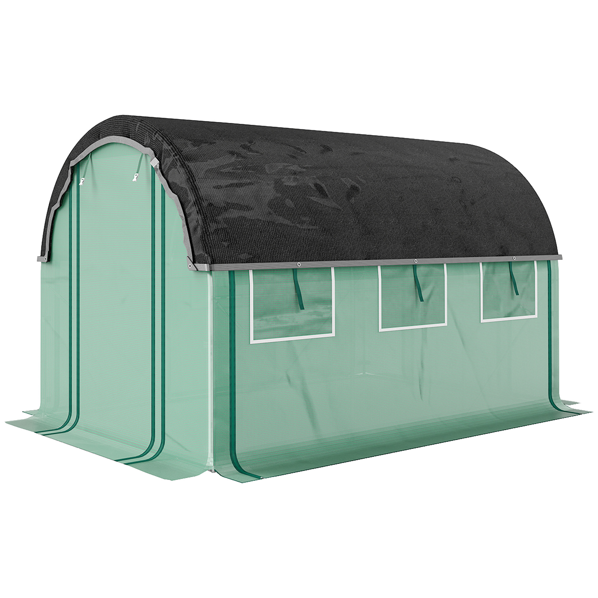 Outsunny 3 x 2 x 2 m Polytunnel-Gewächshaus mit Sonnenschutznetz, rollbaren Seitenwänden, Kunststoff-Abdeckung, Stahlrahmen, Grün