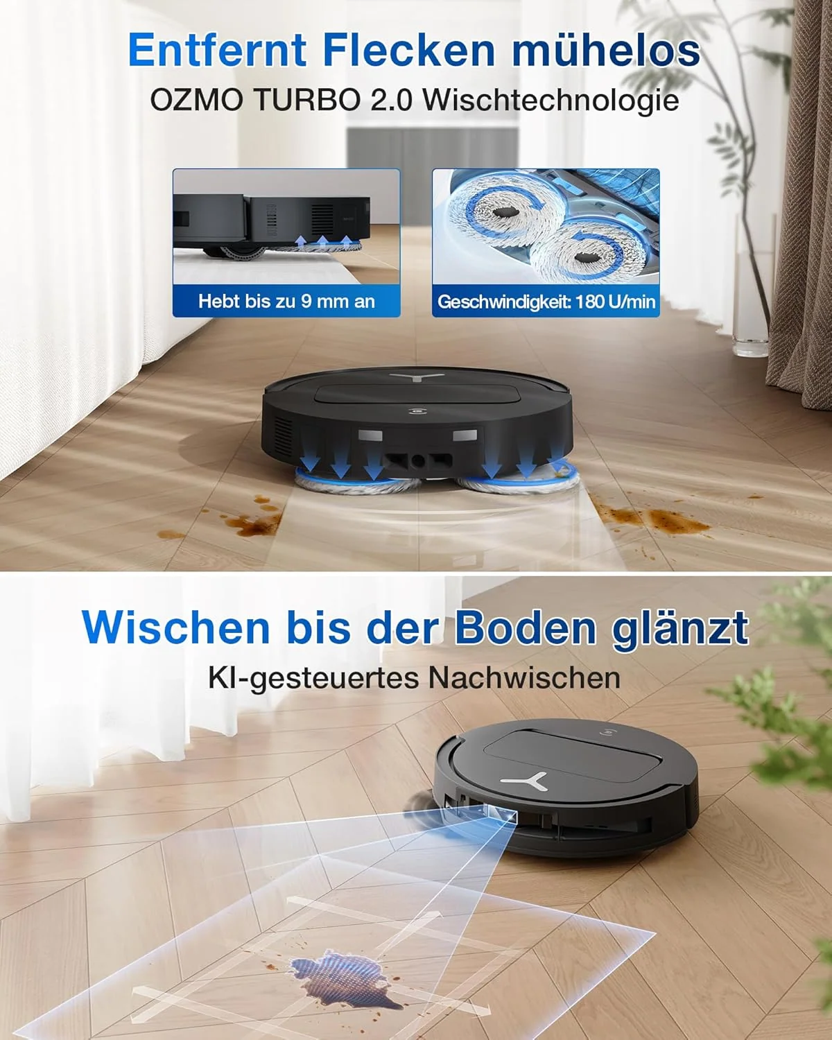 ECOVACS DEEBOT T50 PRO Omni Saugroboter mit Wischfunktion, Ausfahrende Seitenbürste und Wischmopp, 15.000 Pa, T30 PRO OMNI-Upgrade, Auto Zugabe von Reinigungslösung, Moppwäsche mit 75°C heißem Wasser