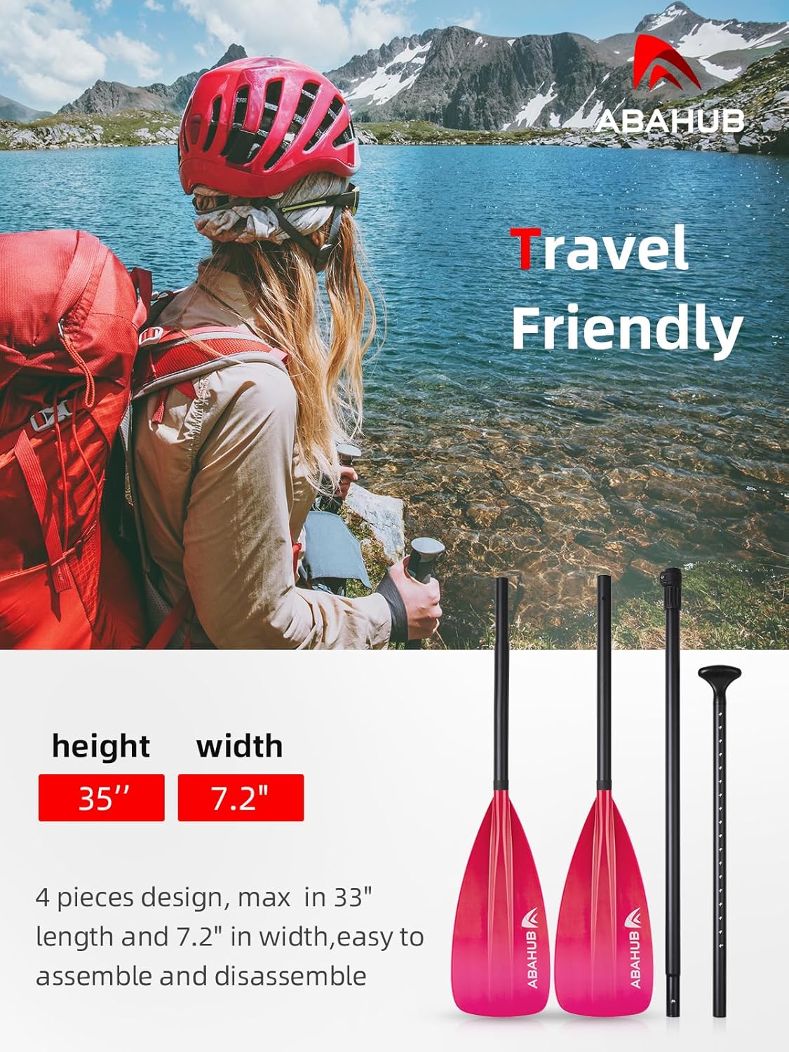 Abahub Pagaia SUP Alluminio Remi SUP Paddle Stand Up Paddle Telescopico 173-213 cm per Tavola da Surf Canoa SUP, Lama in Nylon di Plastica in Nero/Blu/Verde/Rosso/Arancione/Giallo