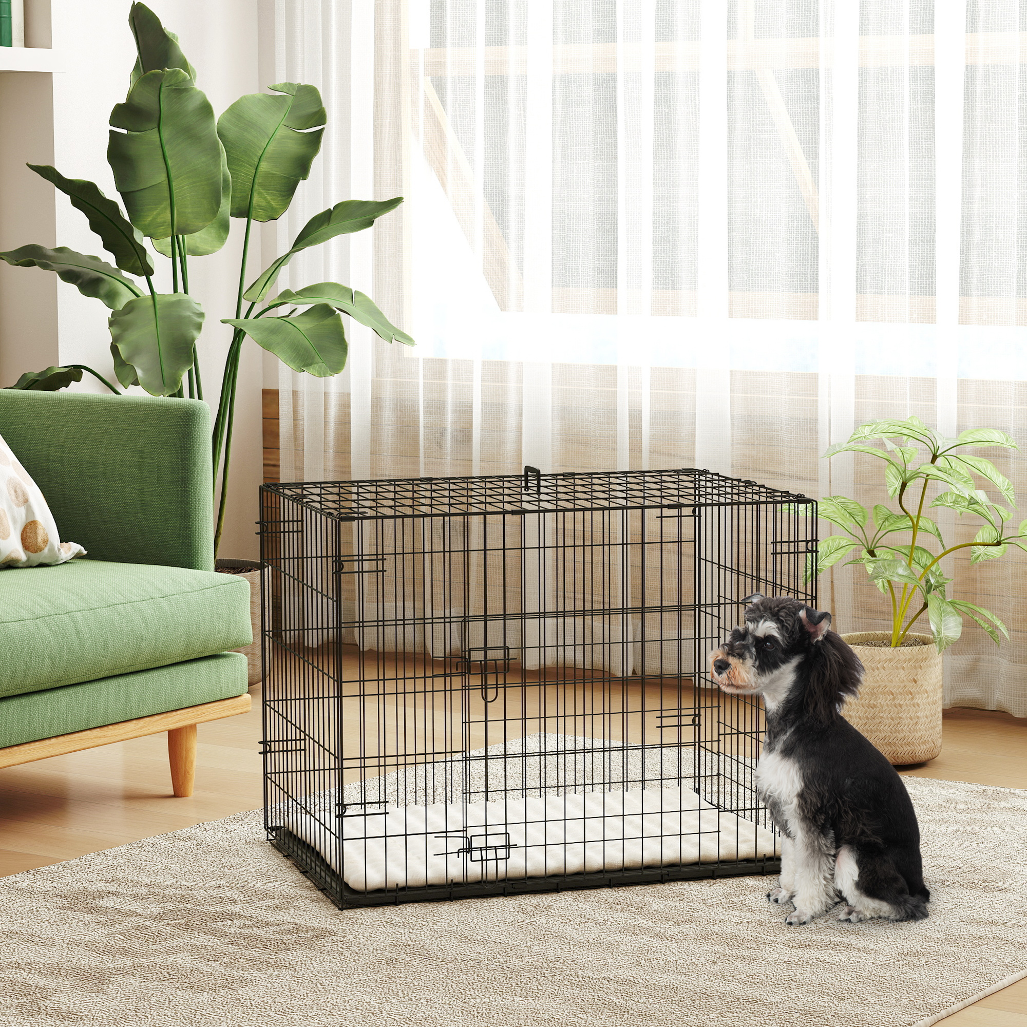 PawHut Hundekäfig Hundetransportkäfig faltbar mit 2 Türen herausnehmbarem Boden waschbarem Kissen 76 x 53 x 60 cm Schwarz