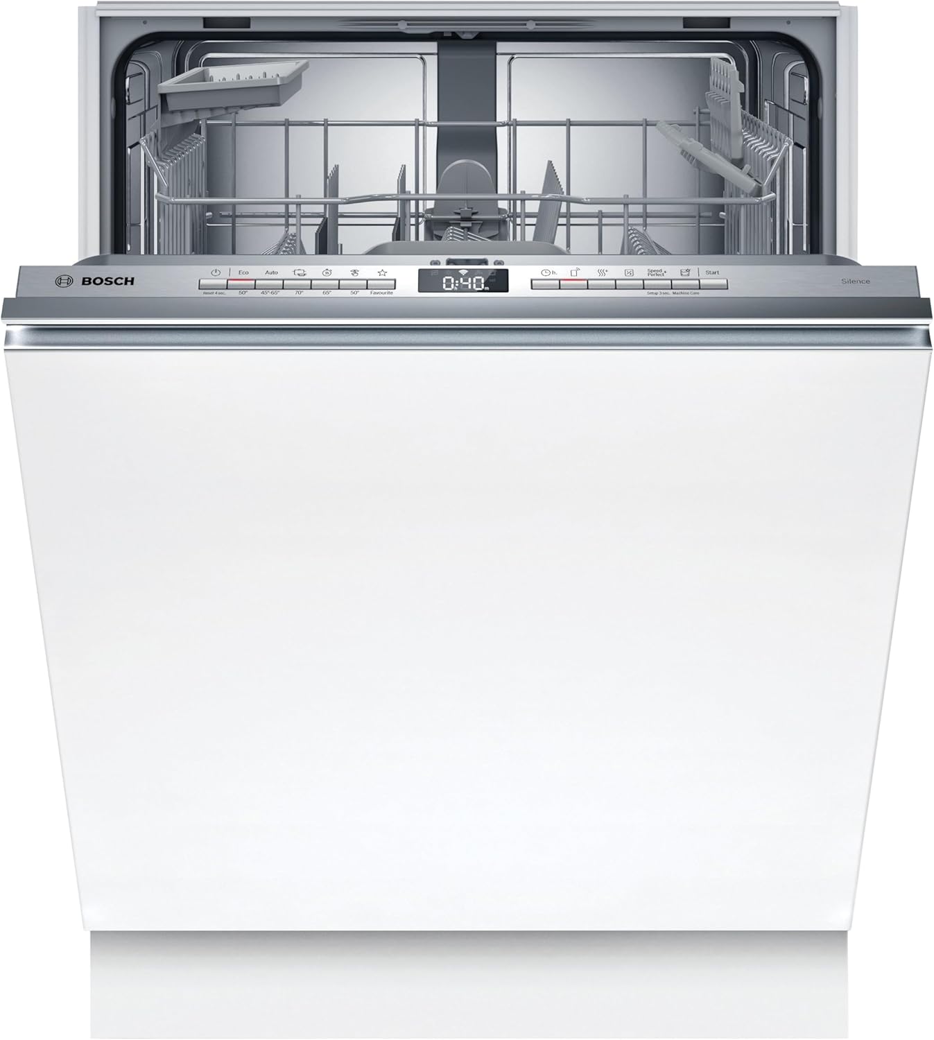 Bosch SMU4ETS08E, Serie 4, Smarter Unterbau-Geschirrspüler 60 cm, Besteckkorb, Spülmaschine mit Programmassistent, besonders Leise, höhenverstellbarer Oberkorb, Automatische Türöffnung, Edelstahl