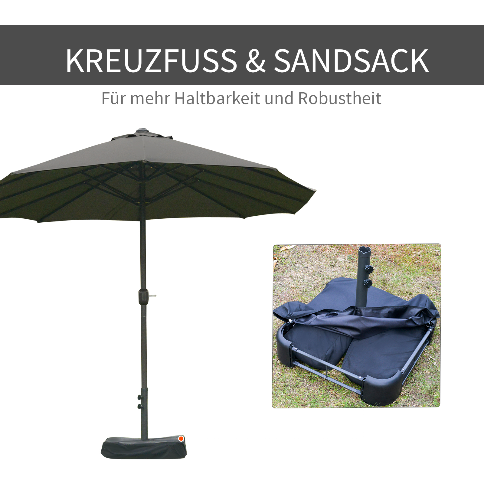 Parasol met parasolstandaard en dubbele parasol 460 x 270 cm donkergrijs
