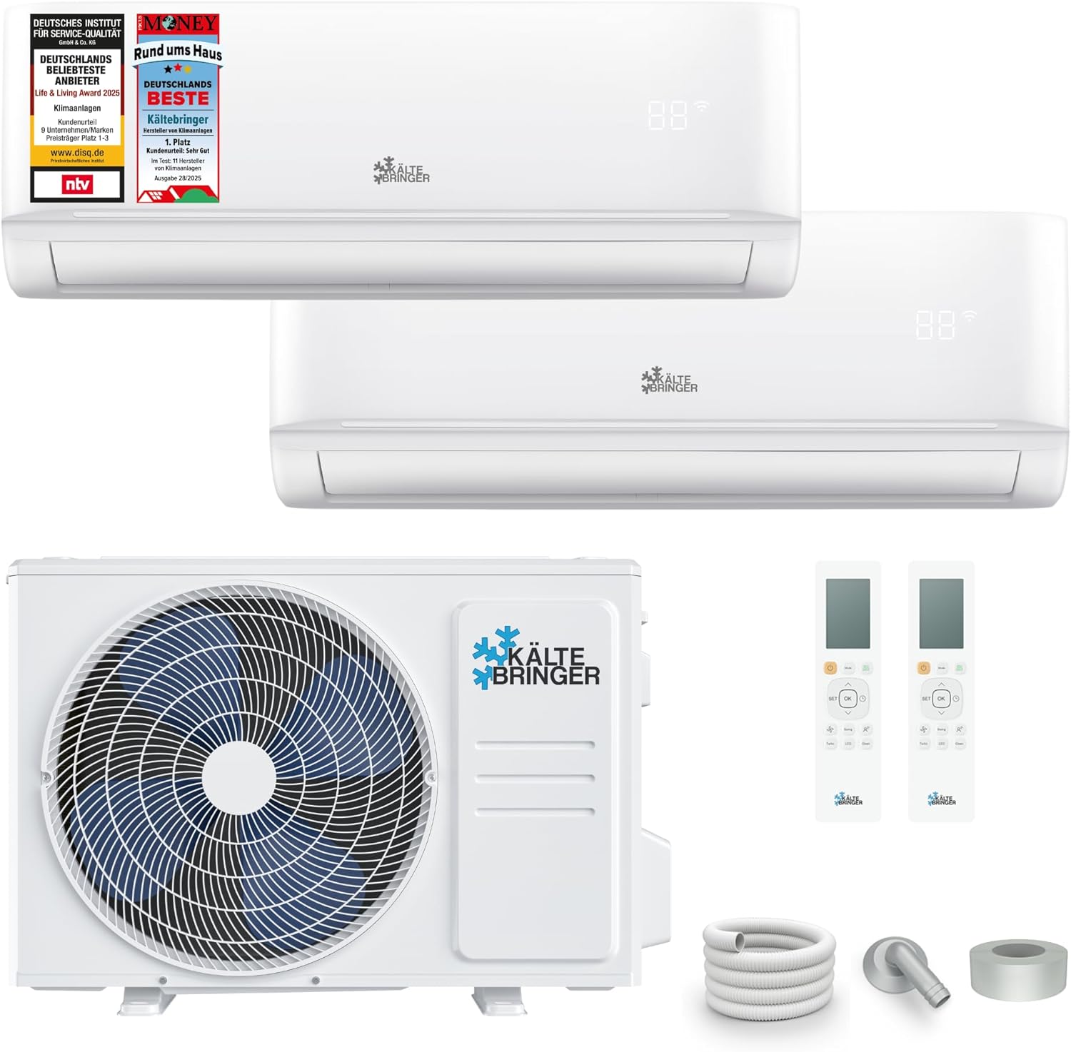 Kältebringer Multisplit Klimaanlage 2 Innengeräte - 18000 BTU - 5,3 kW - Inverter Klimagerät mit Heizfunktion, WiFi und App - sehr leise & energiesparend - Kühlen, Heizen, Lüften, Entfeuchten