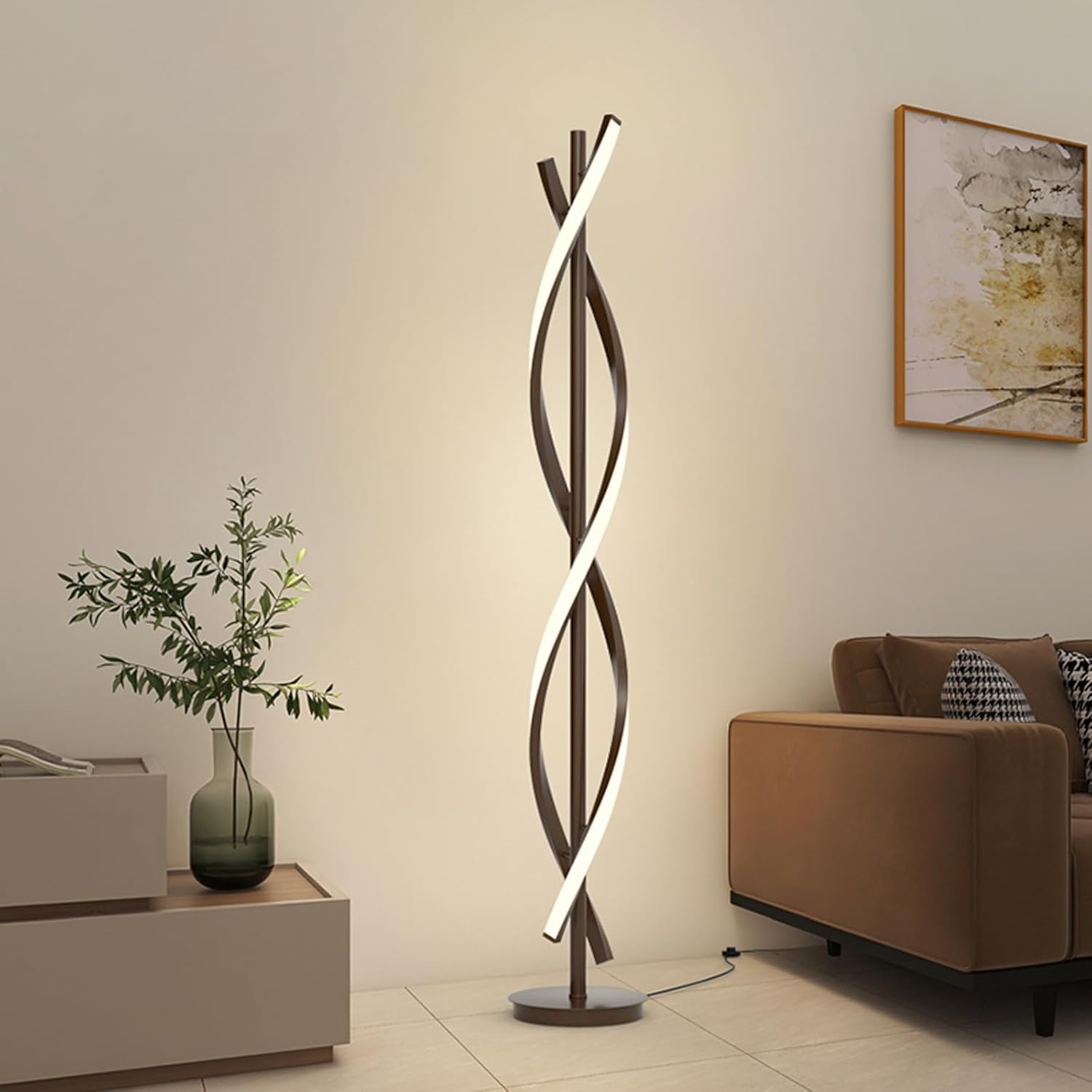 LED Floor Lamp for Living Room, Dimmable Modern Spiral Floor Lamp for Living Room, Bedroom, Children's Room (155cm, Black)