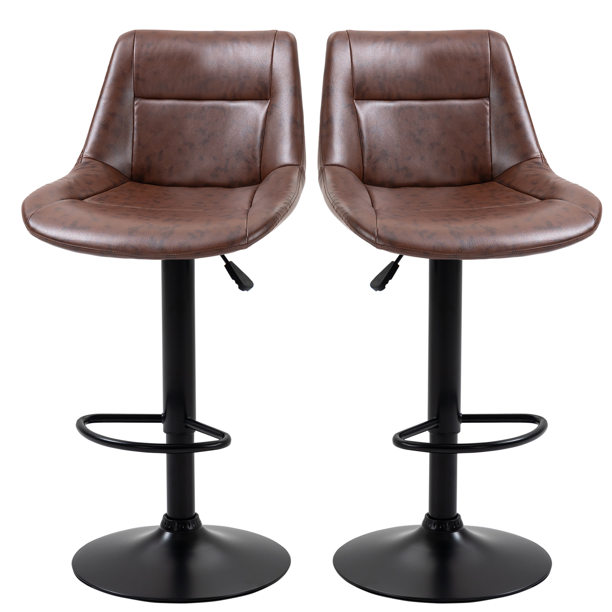 HOMCOM 2er-Set Barhocker Barhocker Barstühle, höhenverstellbar, inkl. Fußstütze, 46,5cm x 50cm x 108cm, Schwarz + Braun