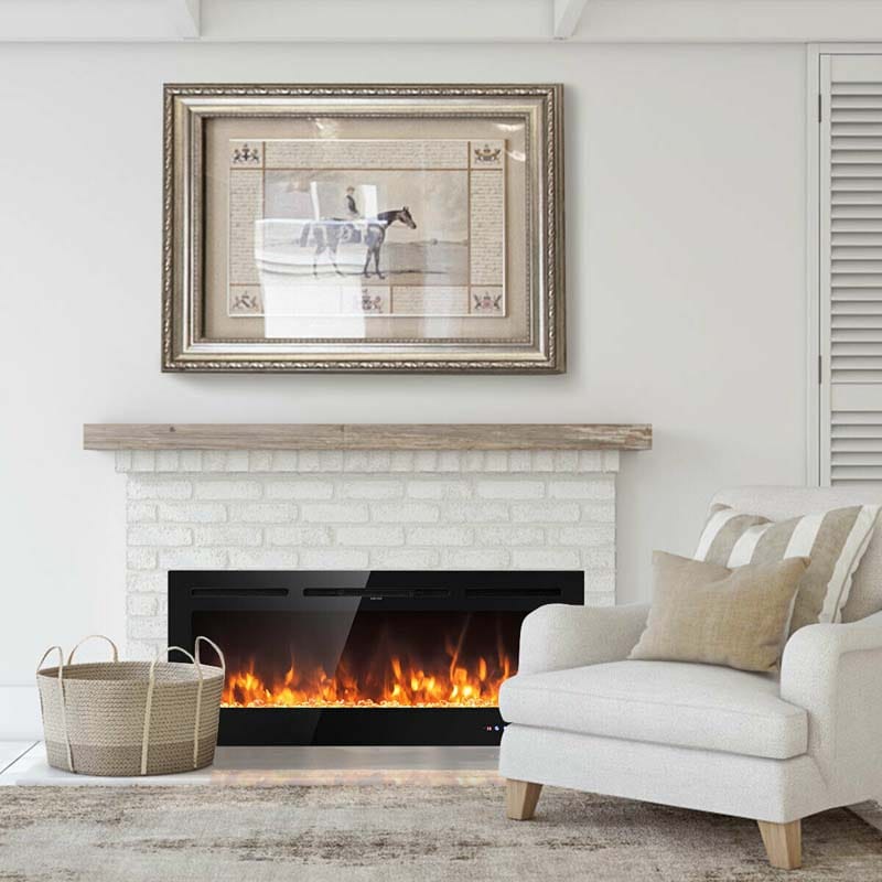 50Quot Ultra Thin Recessed Electric Fireplace Insert 1500W Wall Mounted Fireplace Heater With 9 Flame Colors