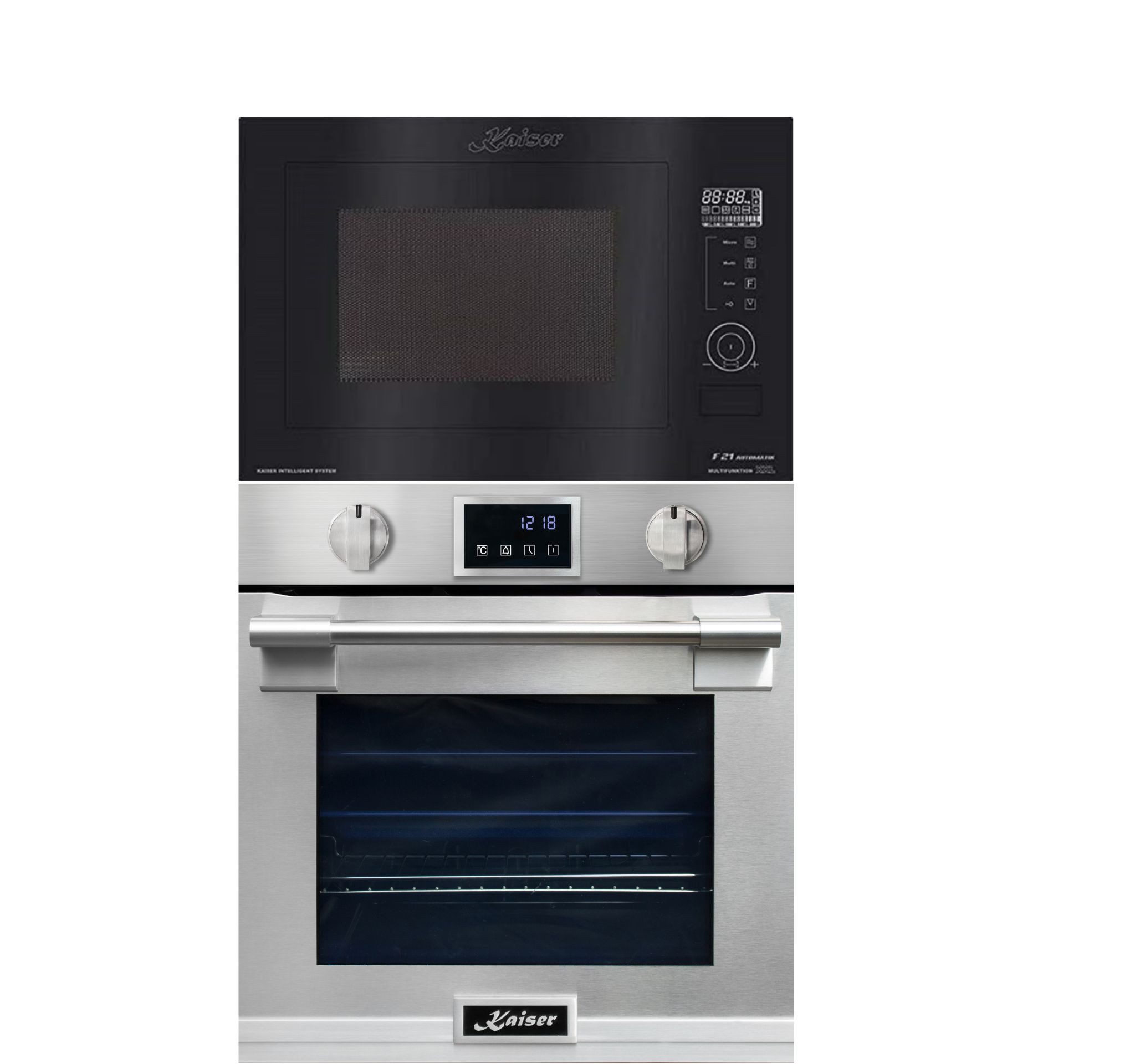 Backofen-Set XXL Einbau-Backofen 86L, mit Pyrolyse & AirFry, Touchdisplay, Drehknebel, 11 Funktionen+Einbau-Mikrowelle, Schwarz Glas, 25L, Heißluft, Grill, 21 Funktionen EH 6339+EM 2510