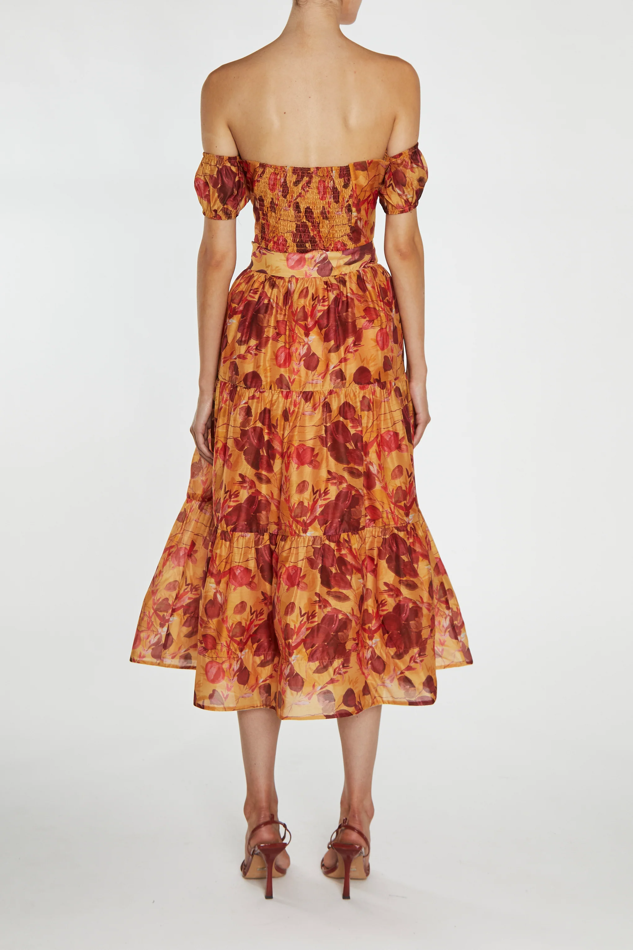 Phoebe Co-Ord Golden Leaf Print Bardot Crop-Top