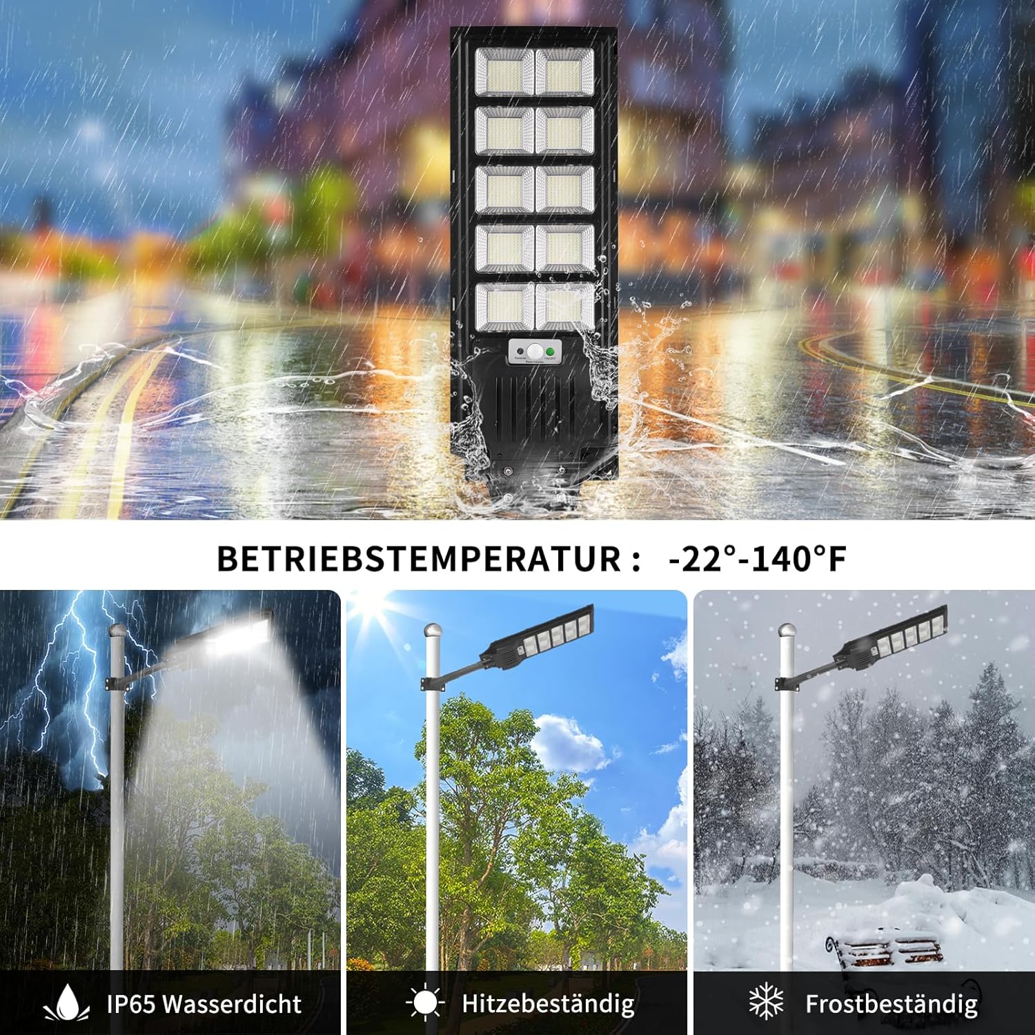 Sararoom 500W Solar Straßenlaterne | 900 LED Strassenlaterne Außenleuchte Solar Strahler Außen mit Bewegungsmelder | 4er 6500K IP65 Wasserdicht Sicherheitsleuchte Solarlampe für Garten Garage Hof Wege