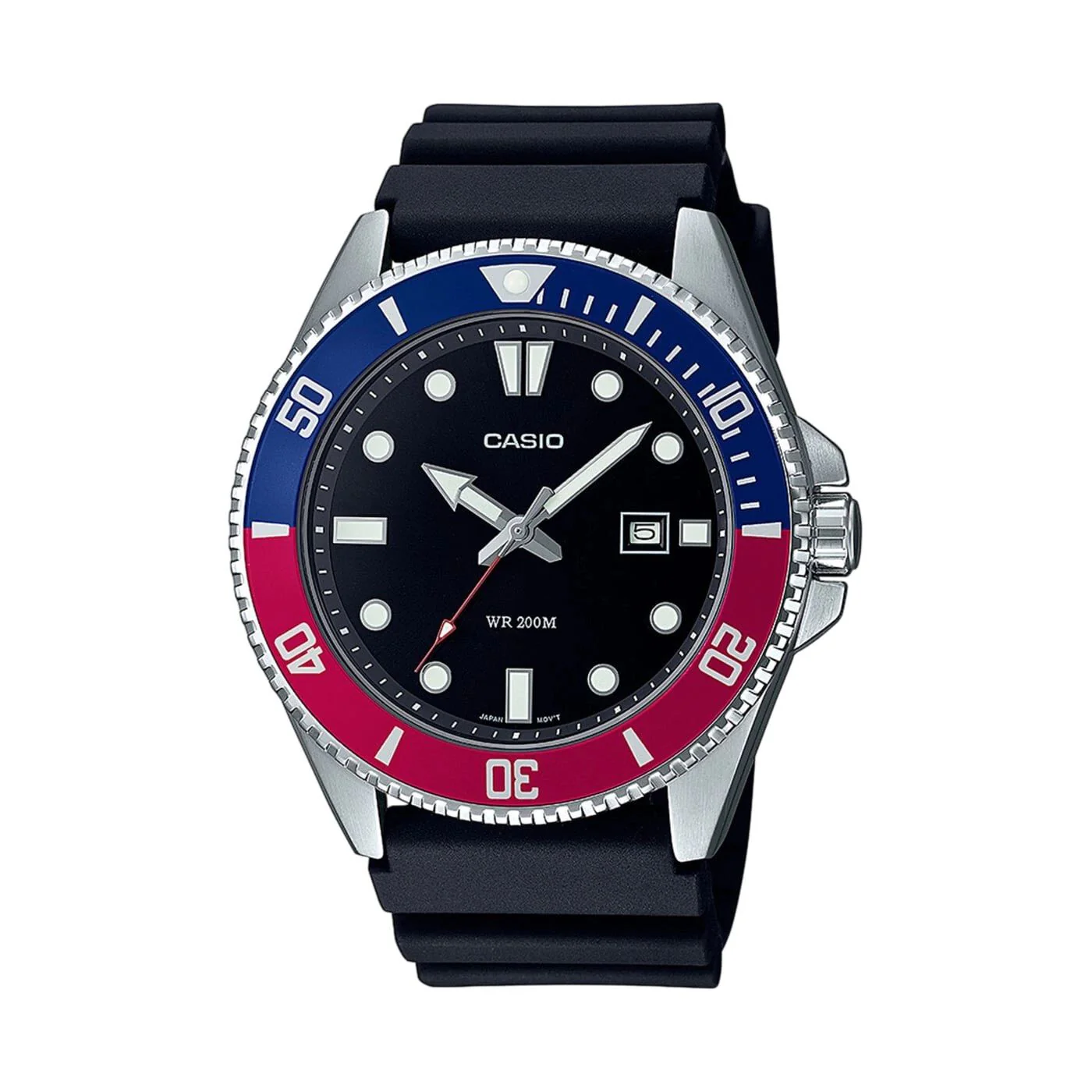 Orologio Casio Duro MDV-107-1A3VEF quadrante nero e ghiera pepsi