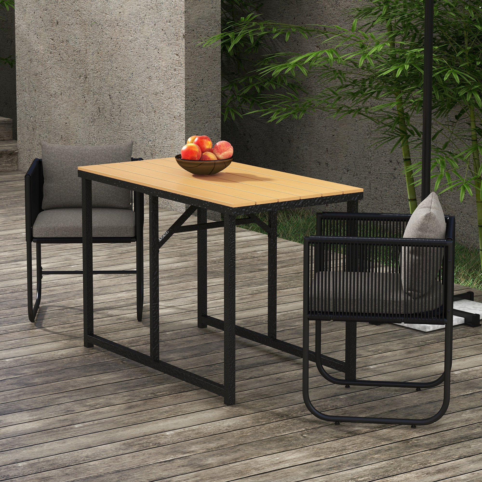 Outsunny Gartenmöbel Set 3-teilig mit 1 Tisch und 2 Sesseln 4 Kissen Tisch aus Verbundwerkstoffplatte mit Holzoptik schwarz