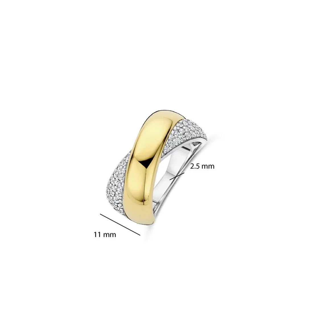 Anello Ti Sento Milano fasce Incrociate pietre e placcatura in oro 12404ZY