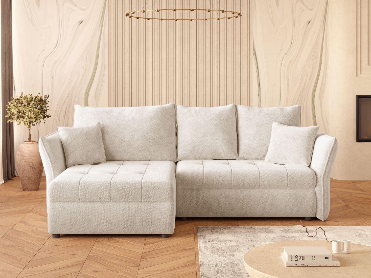 GRAINGOLD Lino Ecksofa mit Schlaffunktion und Bettfunktion, 270x172 cm, L-Form Sofa, 3-Sitzer Eckcouch, Schlafcouch für Wohnzimmer, Chenille-Stoff
