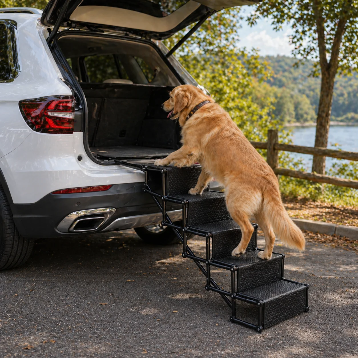 Foldable 5-Step Dog Car Stairs �C Non-Slip, Lightweight & 150 lbs Capacity