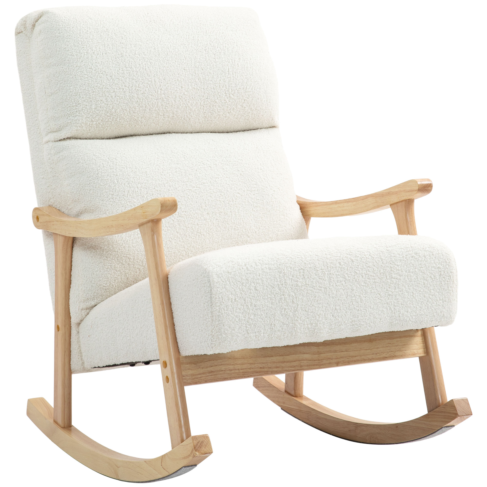 Schommelstoel met Fluweelachtige Bekleding, Ergonomische Rugleuning, Belastbaar tot 120 kg, 65B x 90T x 98H cm, Roomwit