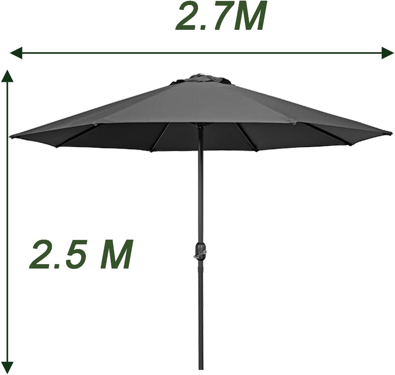 Wasserdichte Terrassen-Sonnenschirmabdeckung, Sonnenschutz für den Außenbereich, Rot, Grün, Beige, Khaki, Braun, mit Kurbelgriff, ohne Fuß, für Strände, Straßencafés, Gartenschirm, Sonnenschirm, 2,7 m