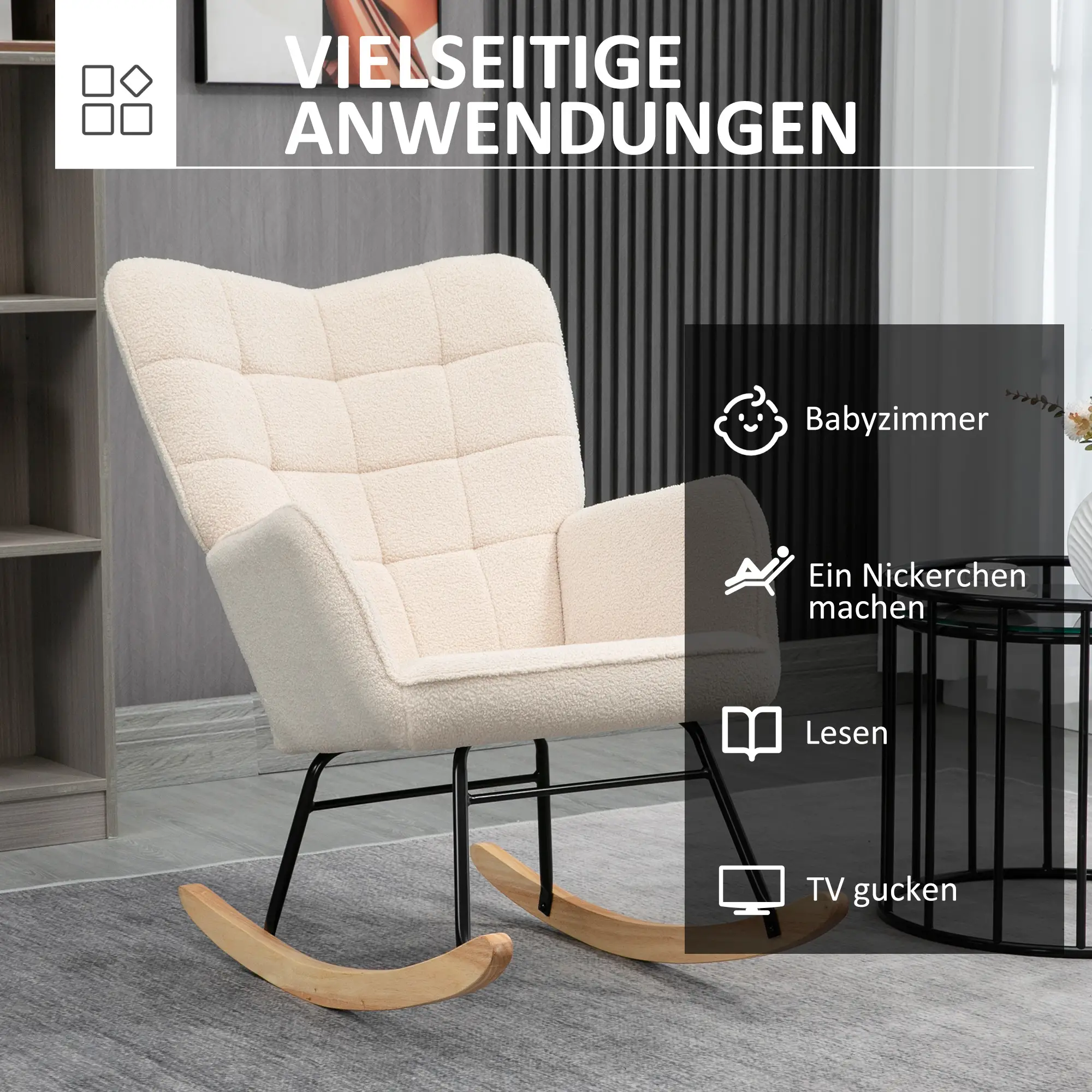 HOMCOM Schaukelstuhl Relaxsessel mit Berbervlies für Wohnzimmer