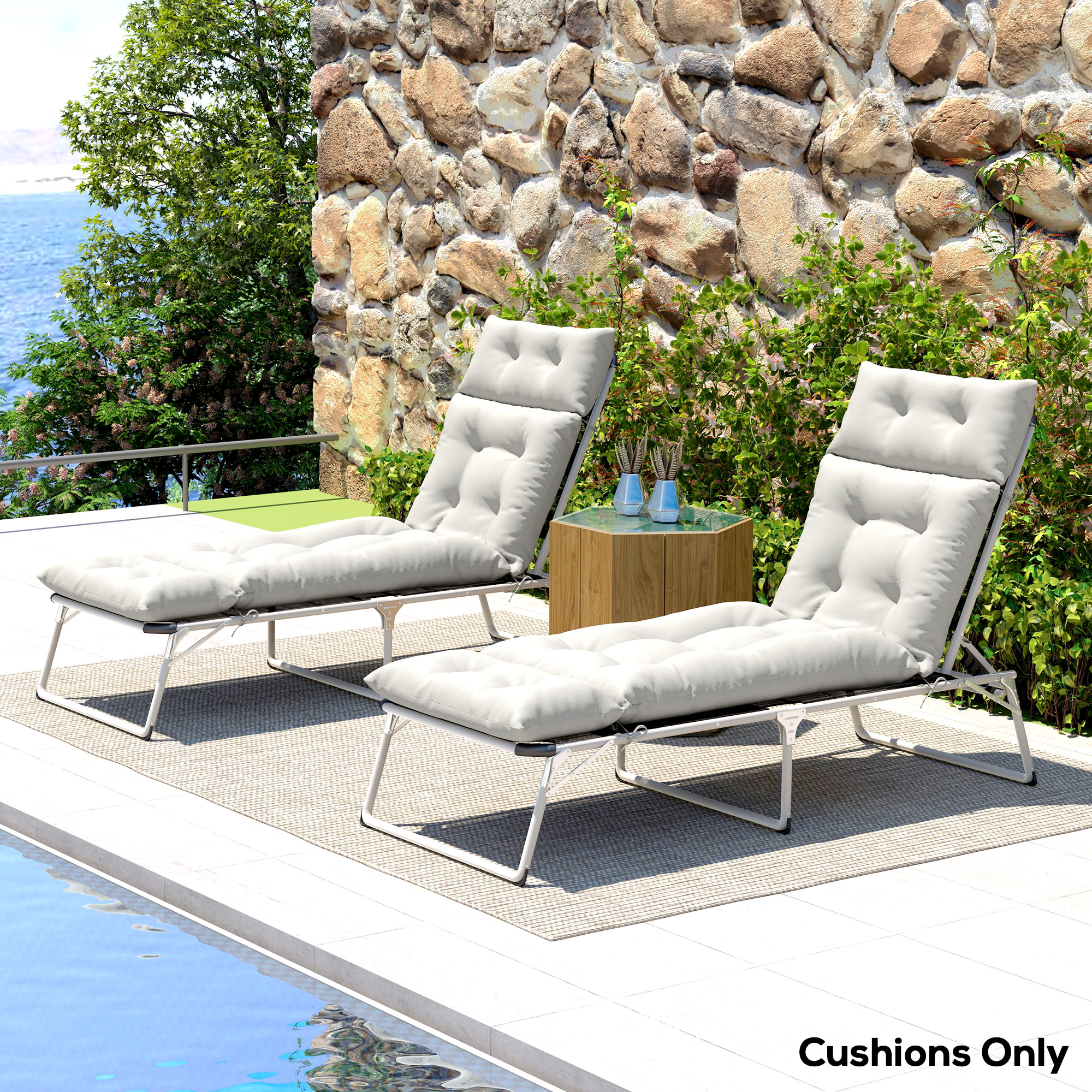 Outsunny Set von 2 Sonnenliegenkissen - dick, bequem - 6 Befestigungen, 190 x 56 x 10 cm, Hellgrau
