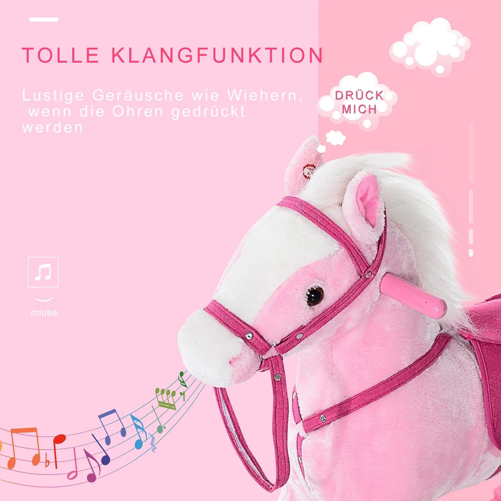 HOMCOM Schaukelpferd Schaukeltier mit Sound rosa