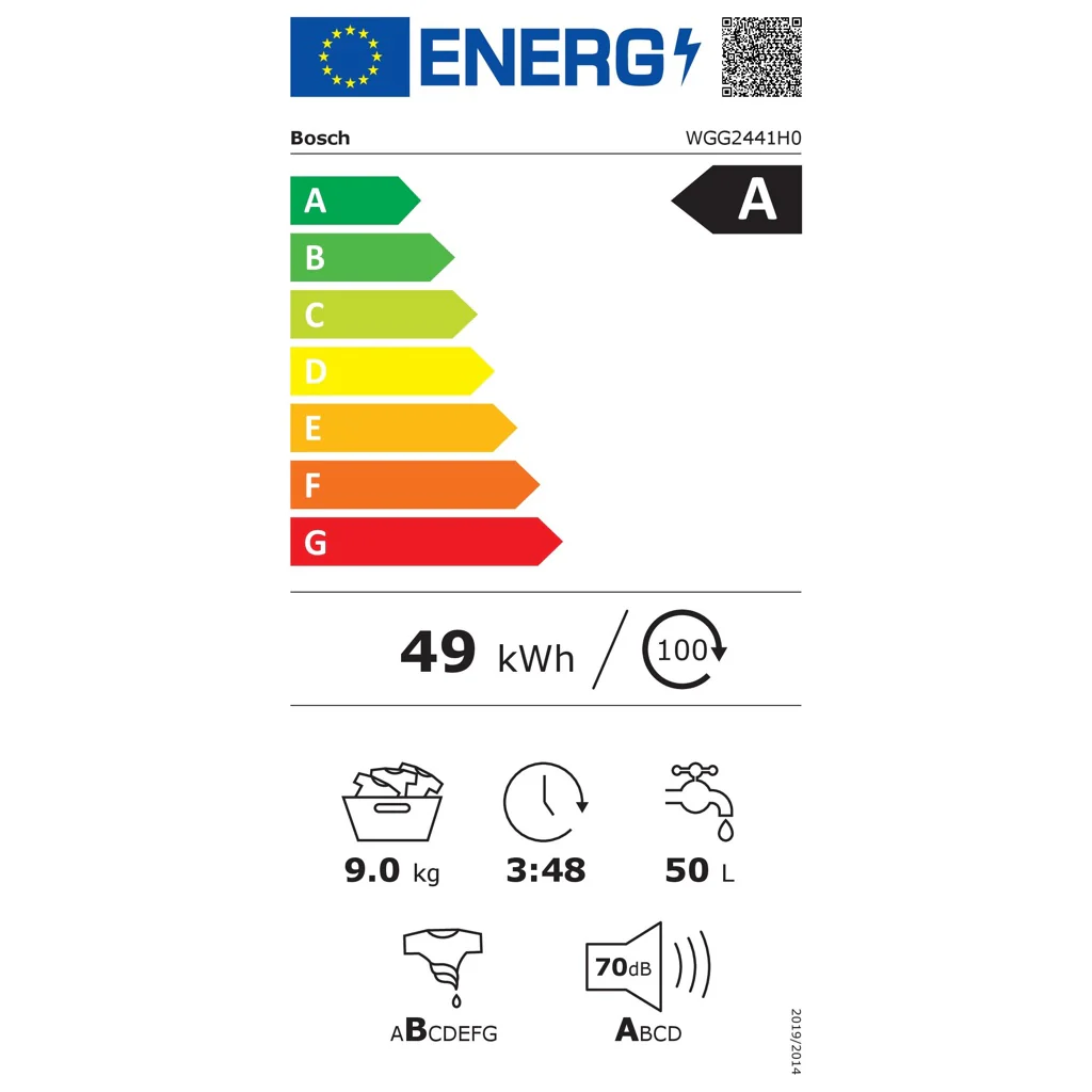 2025 Lavadora frontal Bosch Serie 6 WGG2441H0 – 9 kg, 1400 rpm, blanca