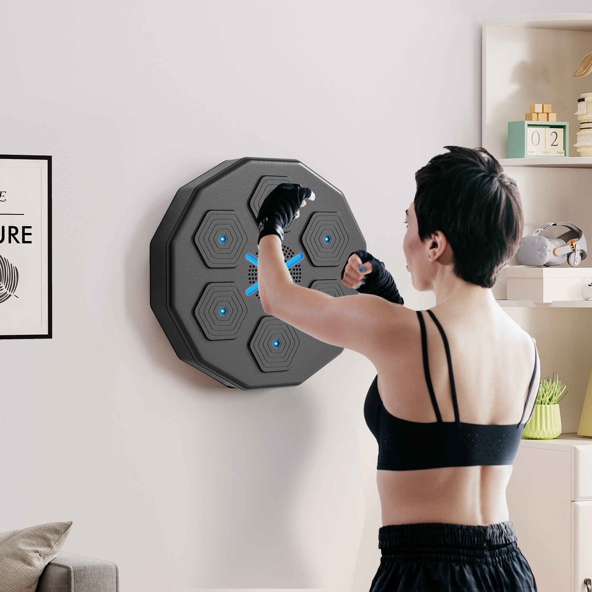 SPORTNOW Boxtrainer mit Musikfunktion, Bluetooth, leuchtende Punkte, Wandaufhängung, Kunstleder, Schwarz