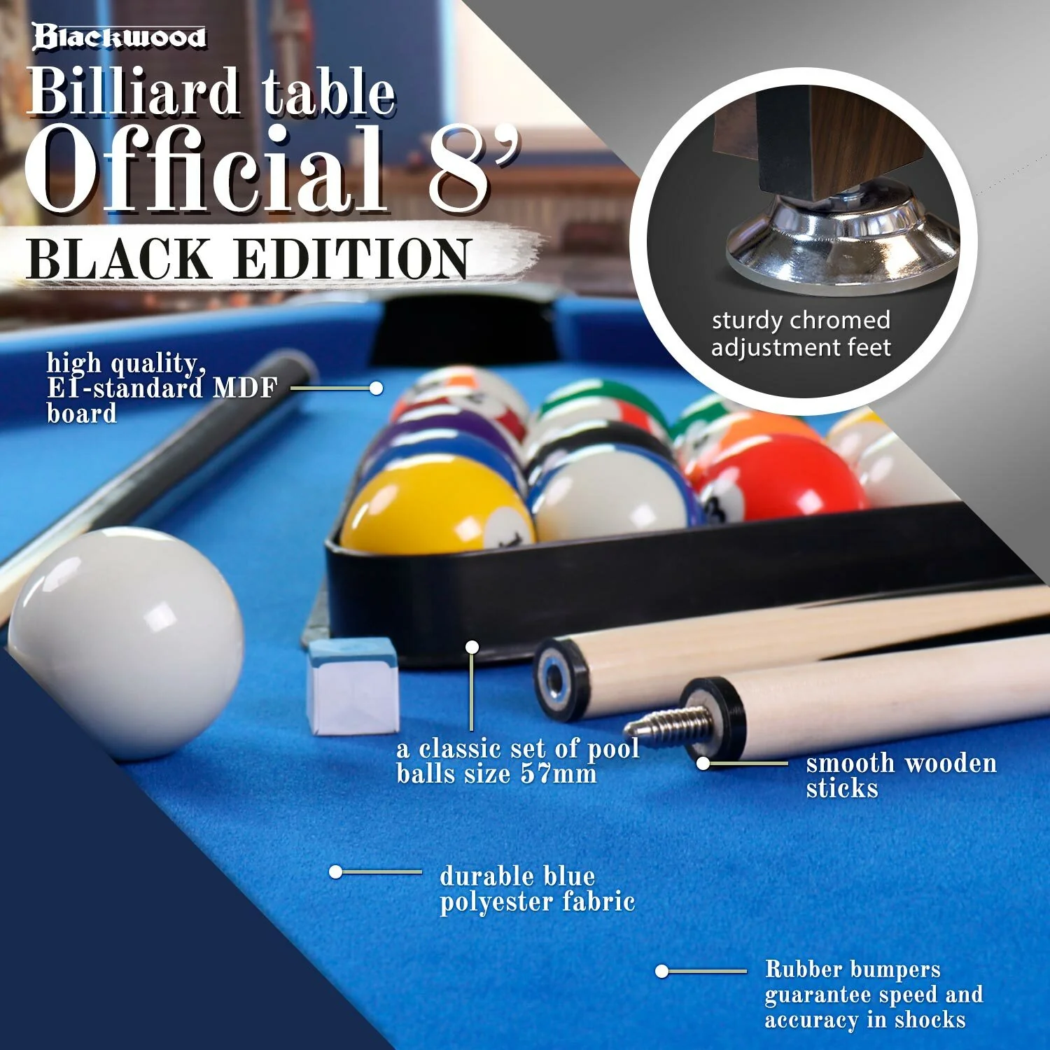 Blackwood Billardtisch, 8' Official Black