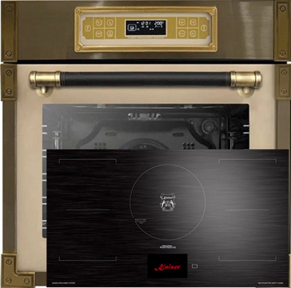 Backofen-Set Herd Set Autark Retro Einbau Backofen 80L, 11 Betriebsfunktionen mit Induktionskochfeld 90 cm TFT Display, FREE Zone EH 6726 ElfAD+KCT 9140 FI