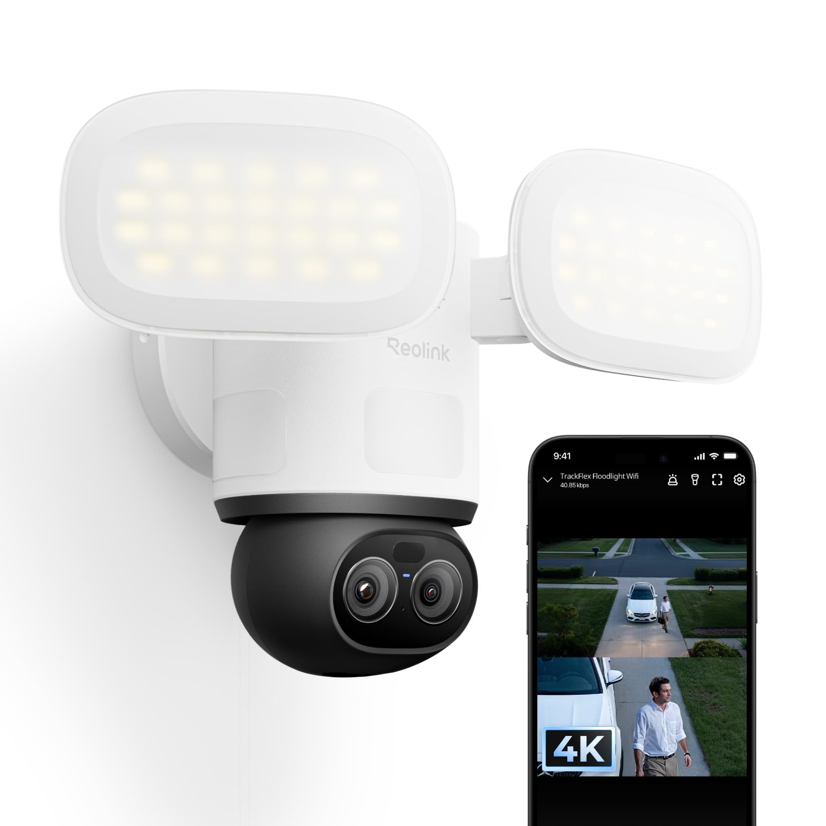 4K PTZ Überwachungskamera außen TrackFlex Floodlight WiFi mit Wi-Fi 6 6x Hybridzoom 3000 Lumen Auto-Tracking und KI-Erkennung