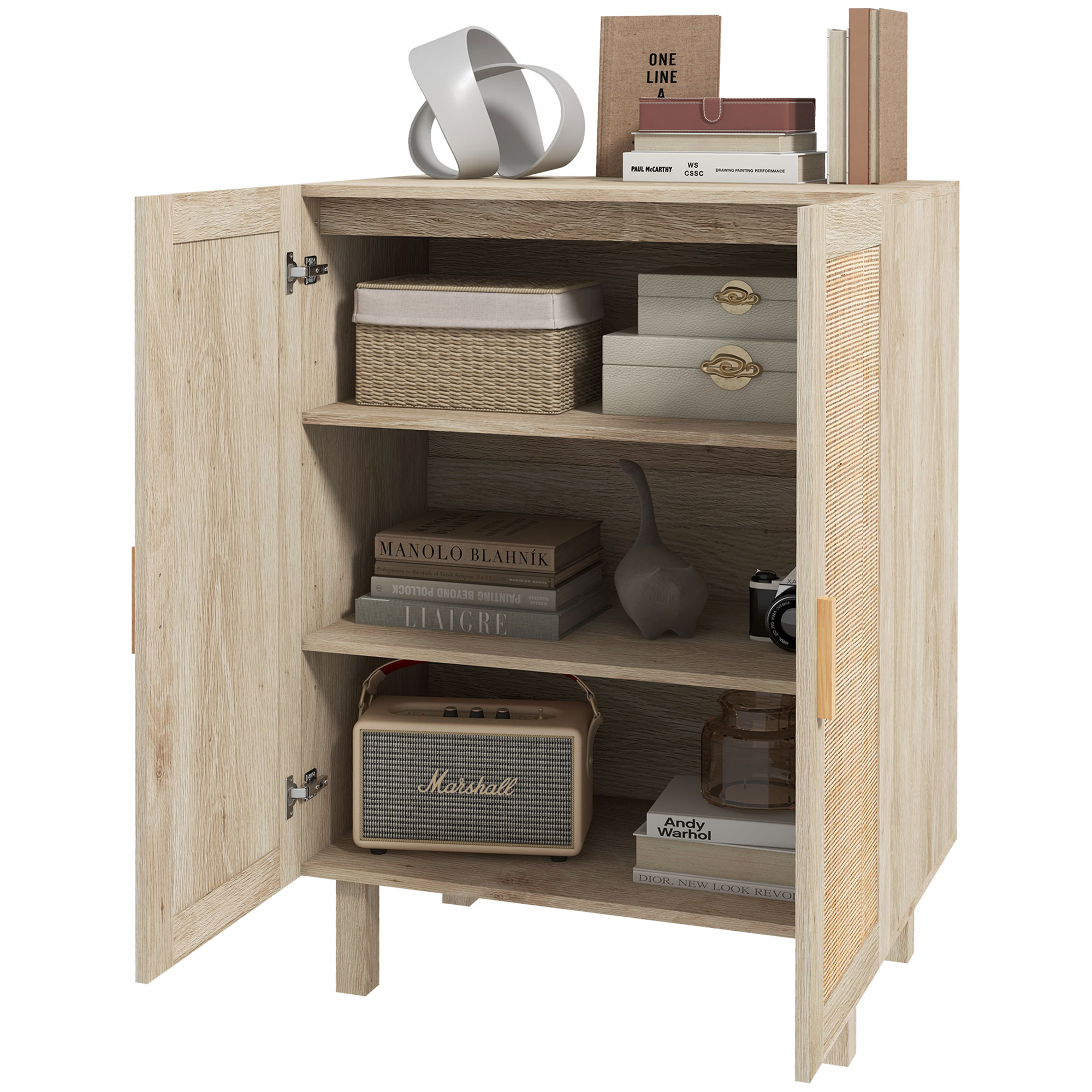 HOMCOM Buffet hoch Schrank Bohème Design doppelte Türen mit 3 Regalen in Rattan - 73 x 41 x 102 cm