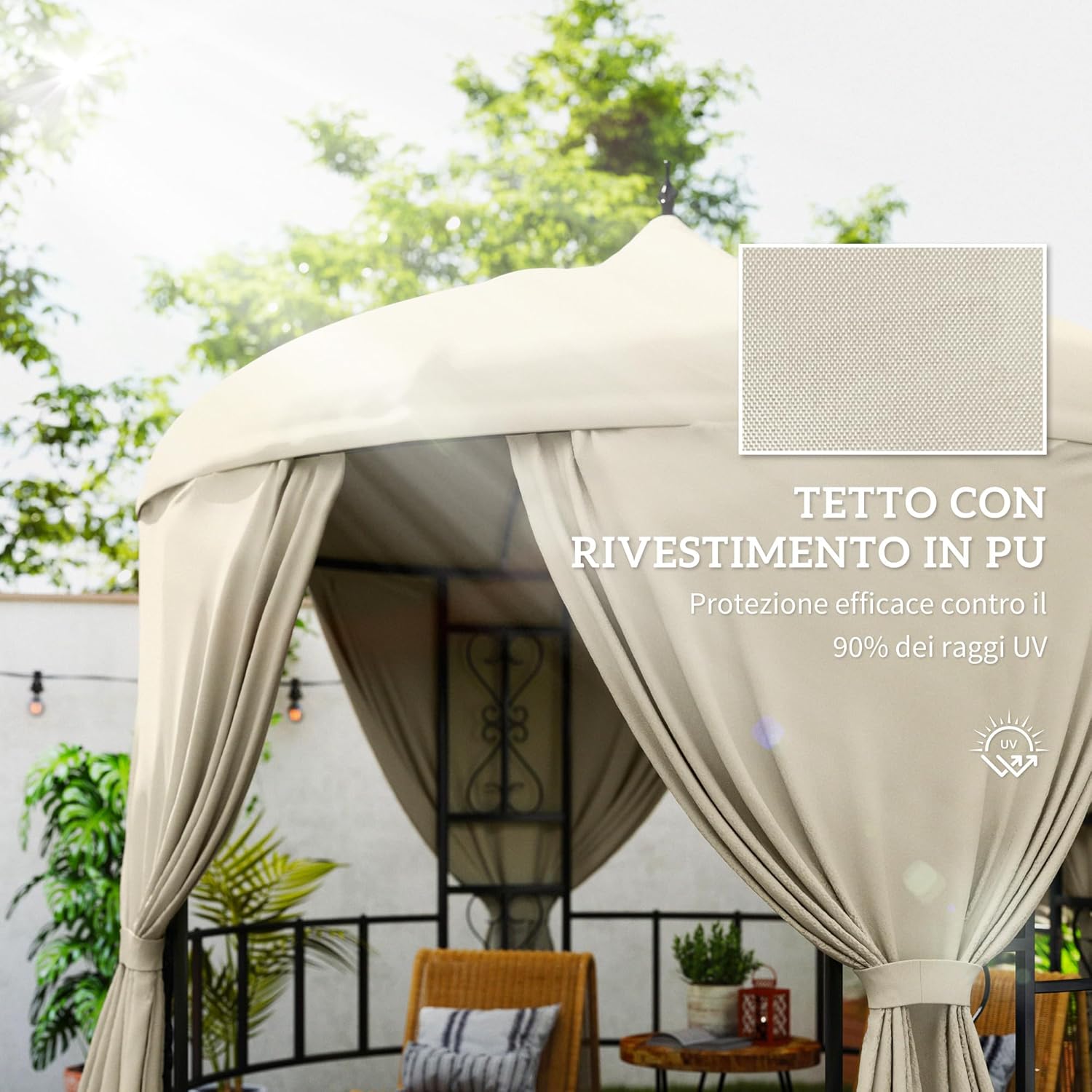 Outsunny Round Garden Gazebo Diameter 3 m, Outdoor Gazebo with Curtains and Air Vents in Metal and Polyester, Beige