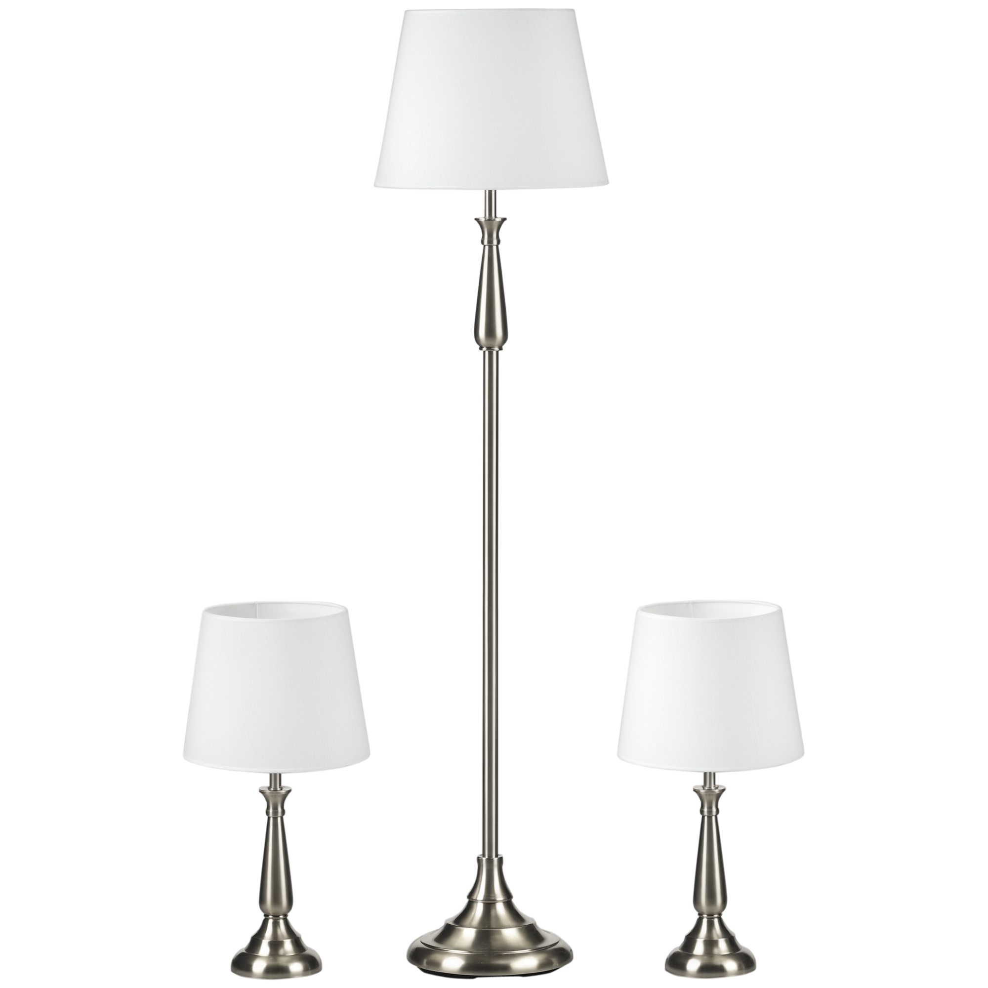 HOMCOM 3-teiliges Lampenset im Vintage-Design, 2 Tischleuchten, 1 Stehleuchte, 35,5 cm x 35,5 cm x 146 cm, Silber + Weiß