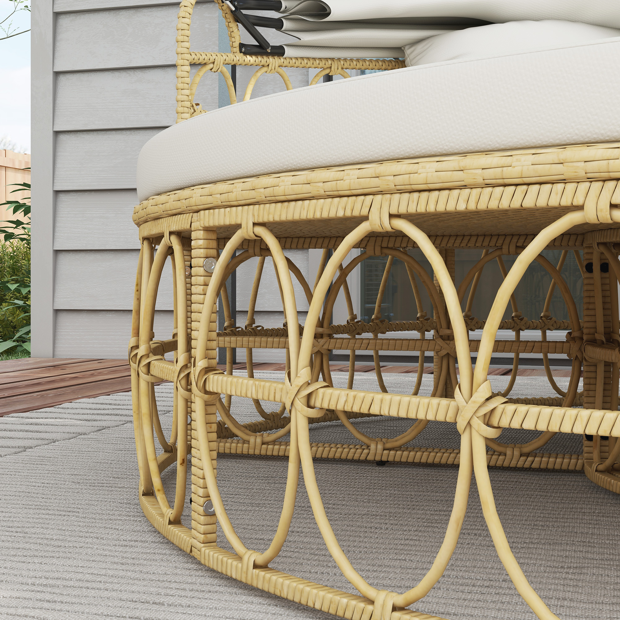 Outsunny Loungeset met uitschuifbaar dak, 4-delig, inclusief 5 kussens, rattanlook, 178B x 85T x 66,5H cm, beige