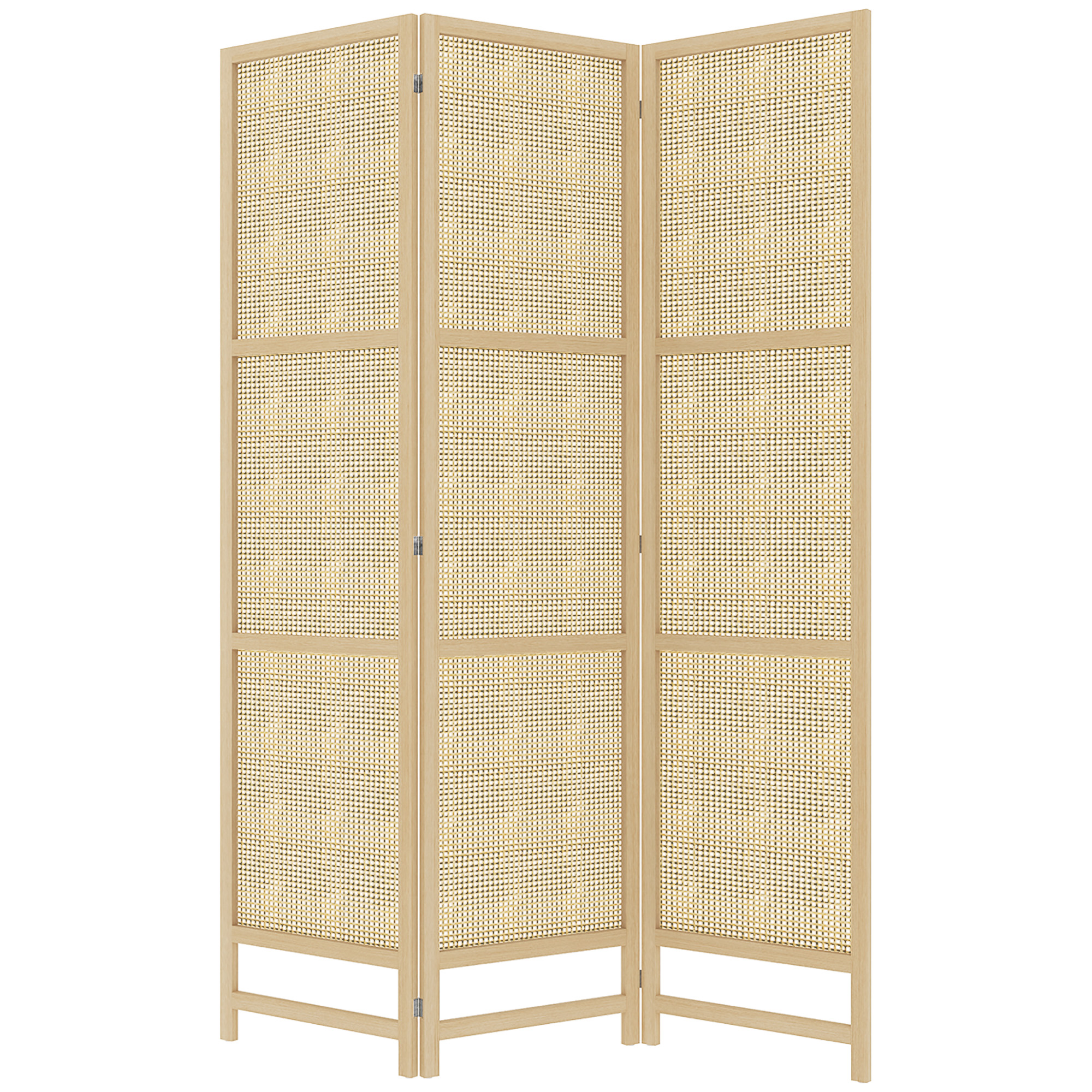 HOMCOM 3-teiliger Raumteiler, 180 cm faltbarer Wandschirm, Freistehender Raumtrenner mit handgewebtem Design für Zuhause, Natur