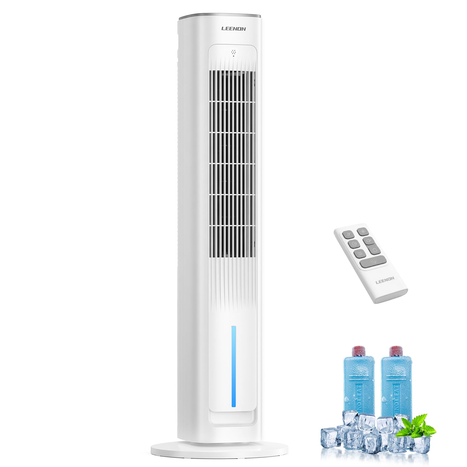 Leenon 3 in 1 Turmventilator mit Wasserkühlung 38 Luftkühler 35dB leise für Schlafzimmer Wohnzimmer Büro
