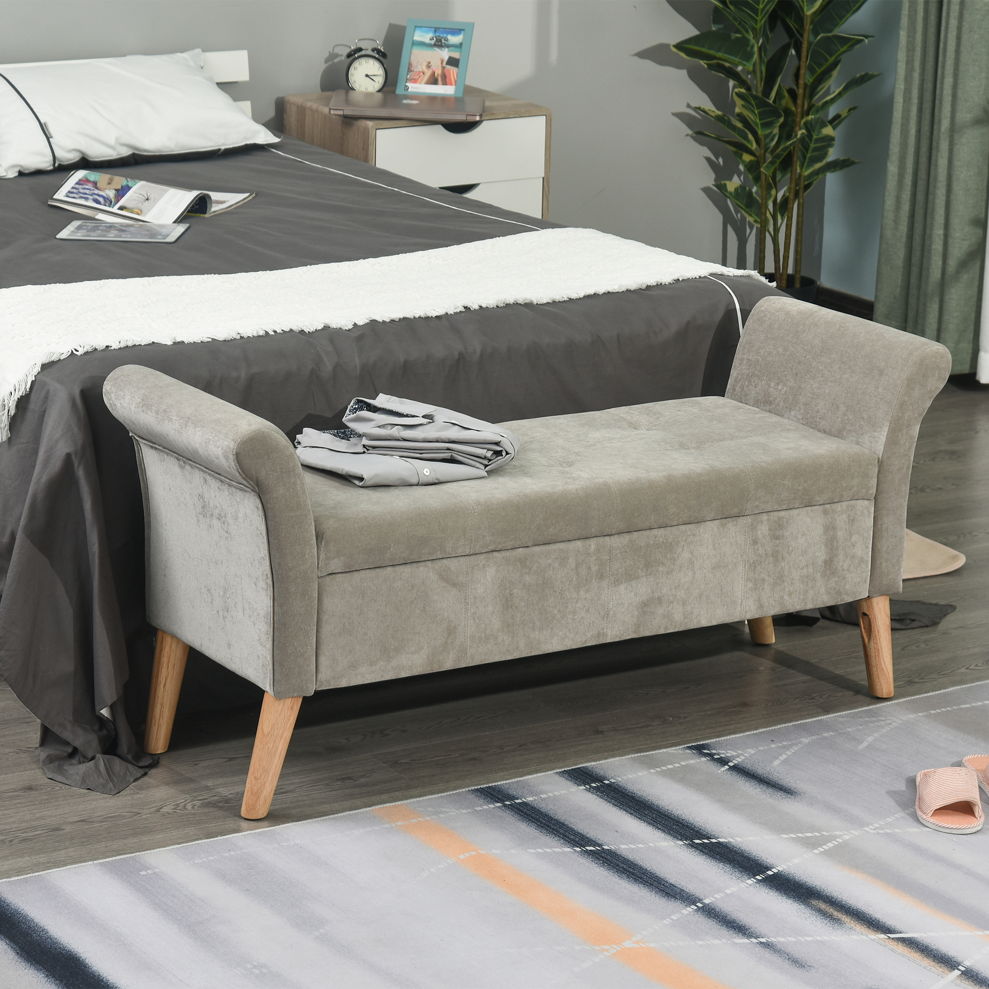 HOMCOM Moderne Design-Bank mit geschwungenen Armlehnen und Stauraumfunktion 2-in-1 136,5 x 45 x 62 cm Grau