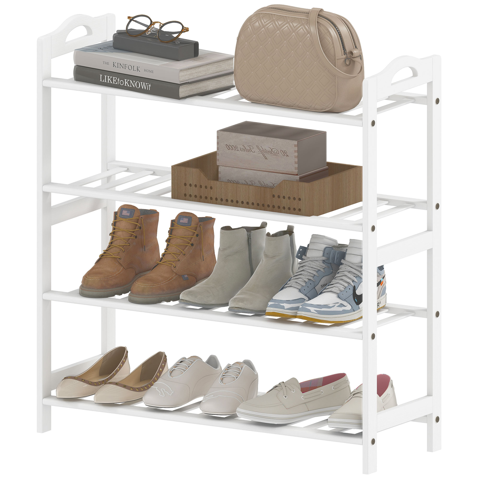 HOMCOM Bambus Schuhregal für 12 Paar Schuhe für Eingangsbereich Flur Schlafzimmer 67,5x24,7x72 cm Weiß