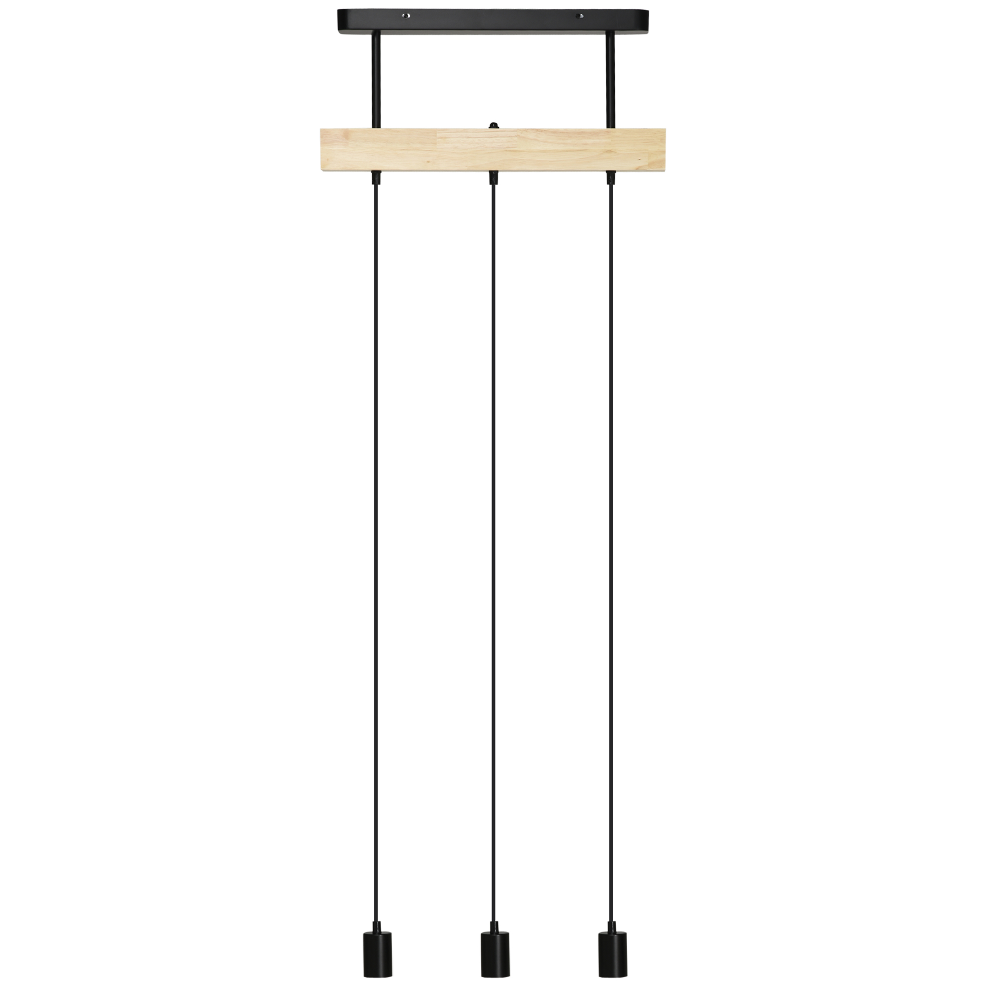 Hanglamp, 3-Lichtbronnen, Hoogteverstelbaar, Industrieel Design, Metaal+Hout, Zwart