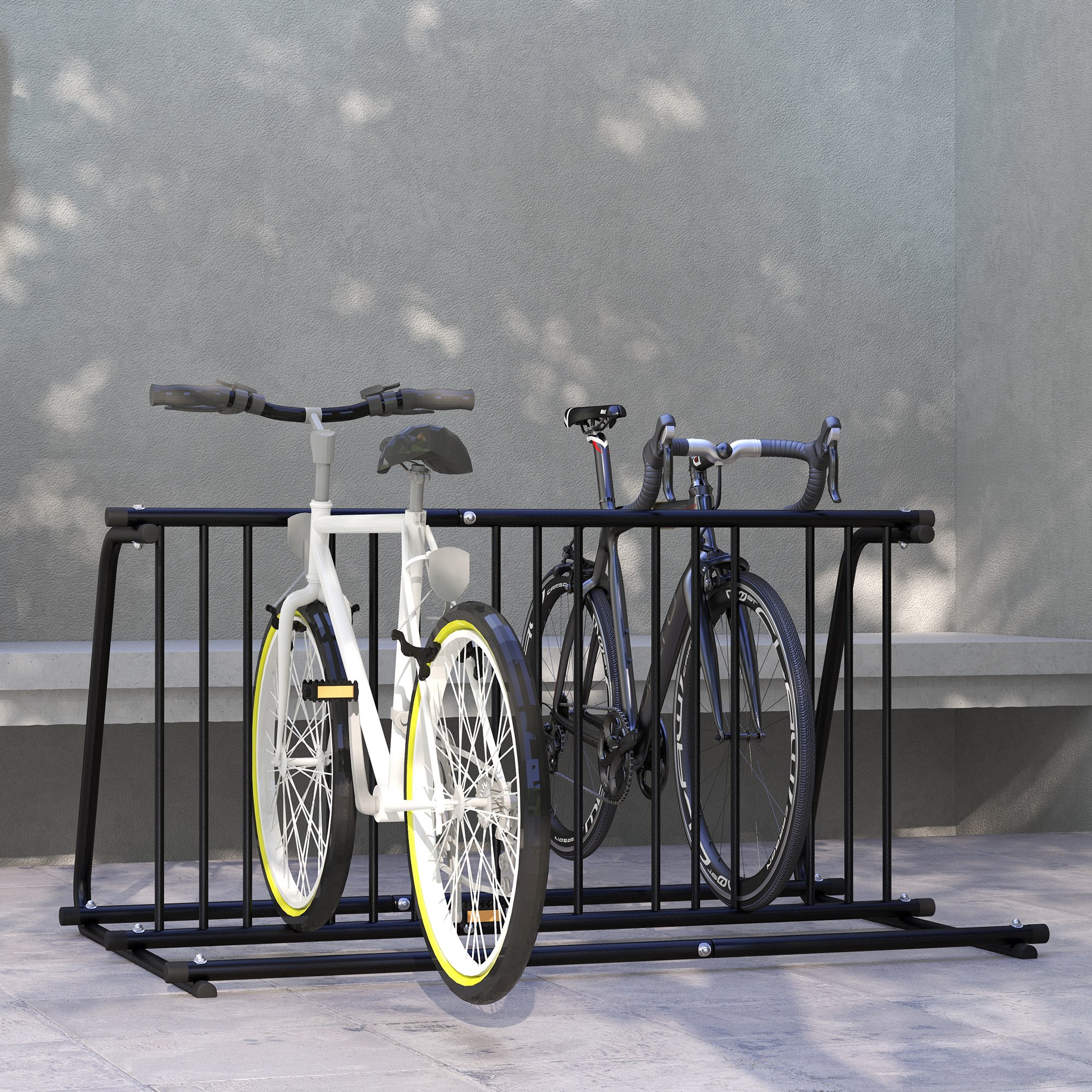 DURHAND Fahrradständer für 4 Fahrräder, wetterbeständig, zusätzliche Halterung, 155 x 100 x 75 cm, Schwarz