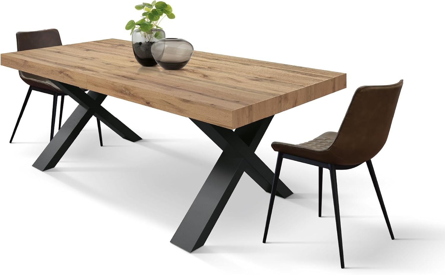 PAZZO DESIGN Tavolo Allungabile Marco, Tavolo Soggiorno, Cucina, Gambe Incrociate X Nere, Made in Italy, Rovere Rustico, 180x90x76 cm - id_1998