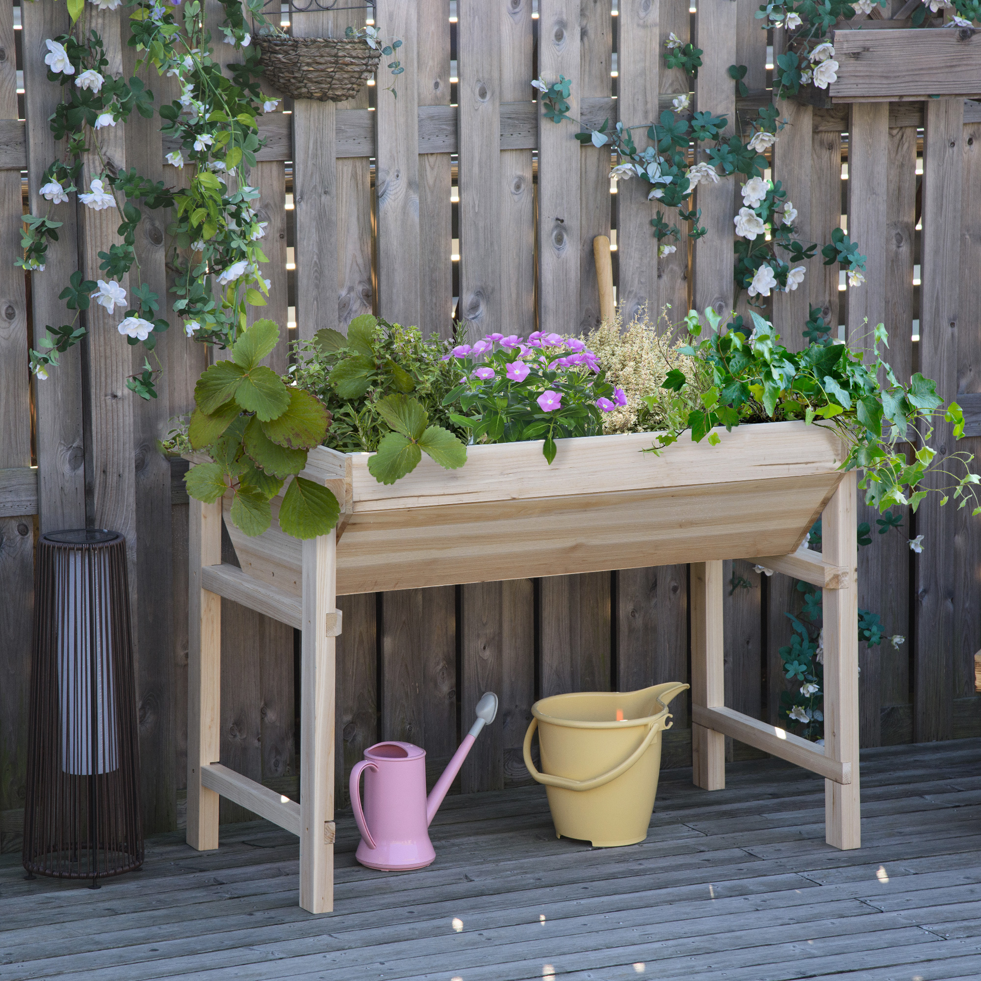 Outsunny Hochbeet-Pflanzschale dim. 108,5L x 60B x 80H cm Bewässerungseinsätze + Drainagevlies inklusive Fichtenholz
